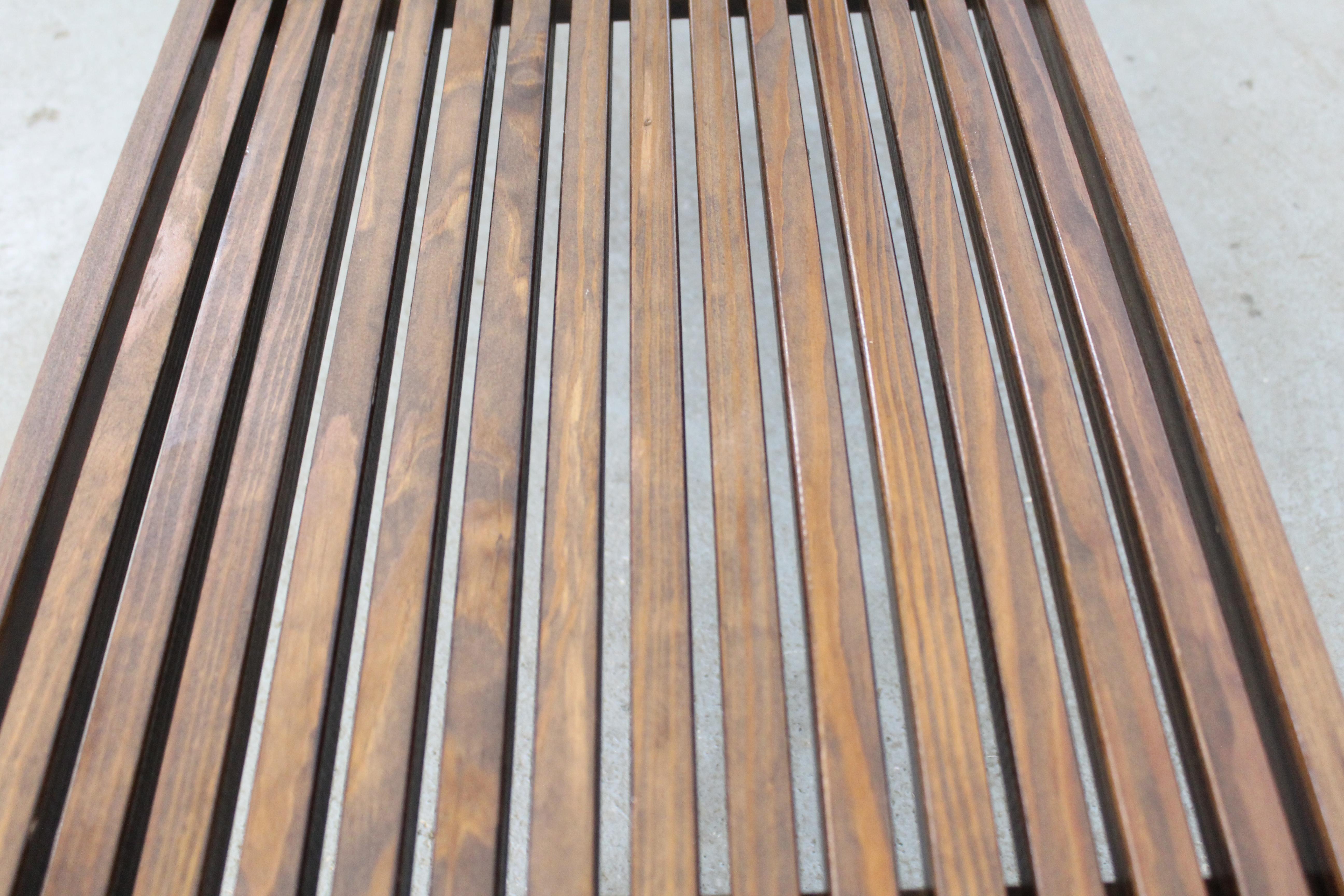 Mid-Century Modern Walnut Slat Bench End/Coffee Table 1