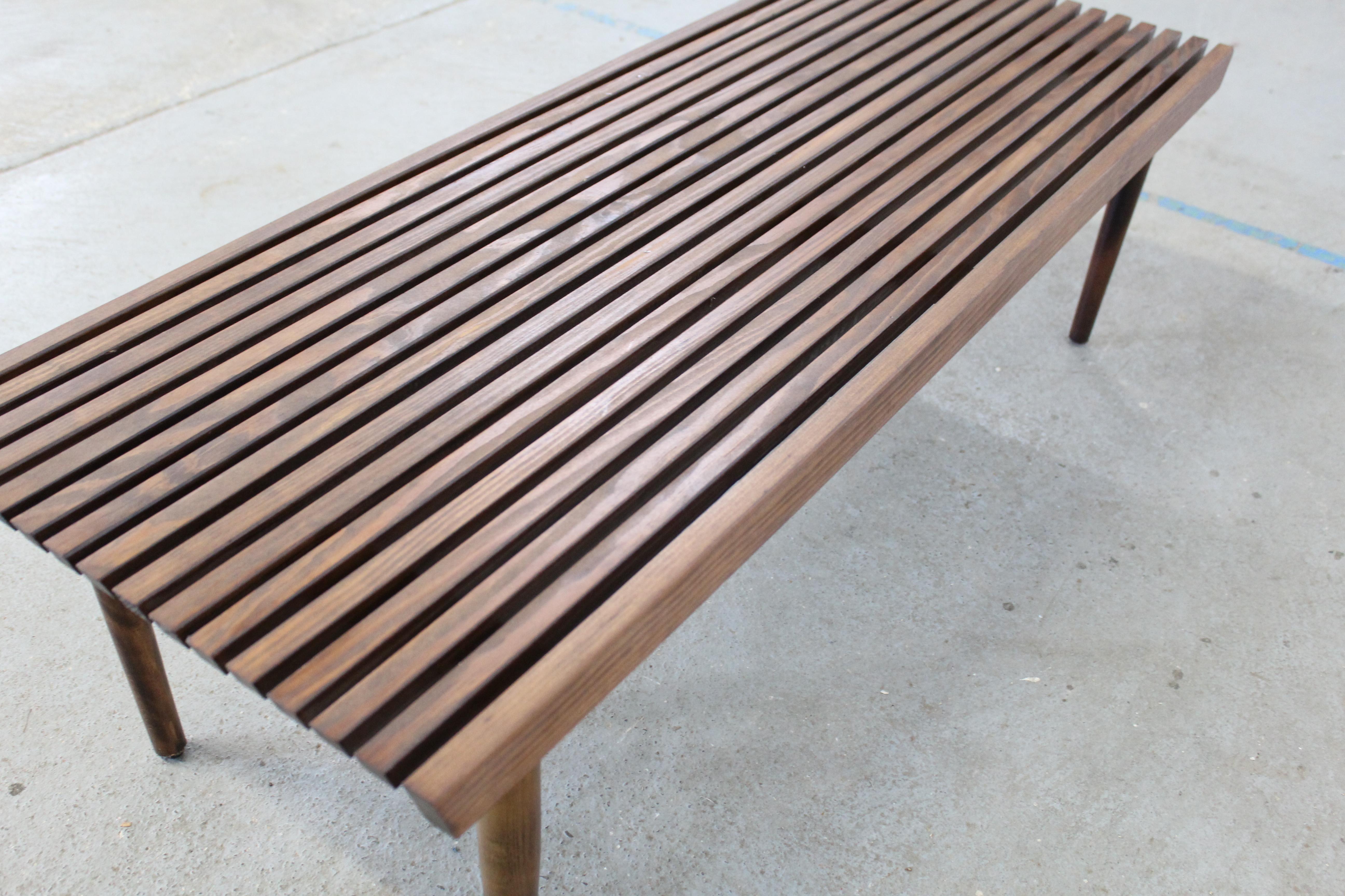 Mid-Century Modern Walnut Slat Bench End/Coffee Table 3