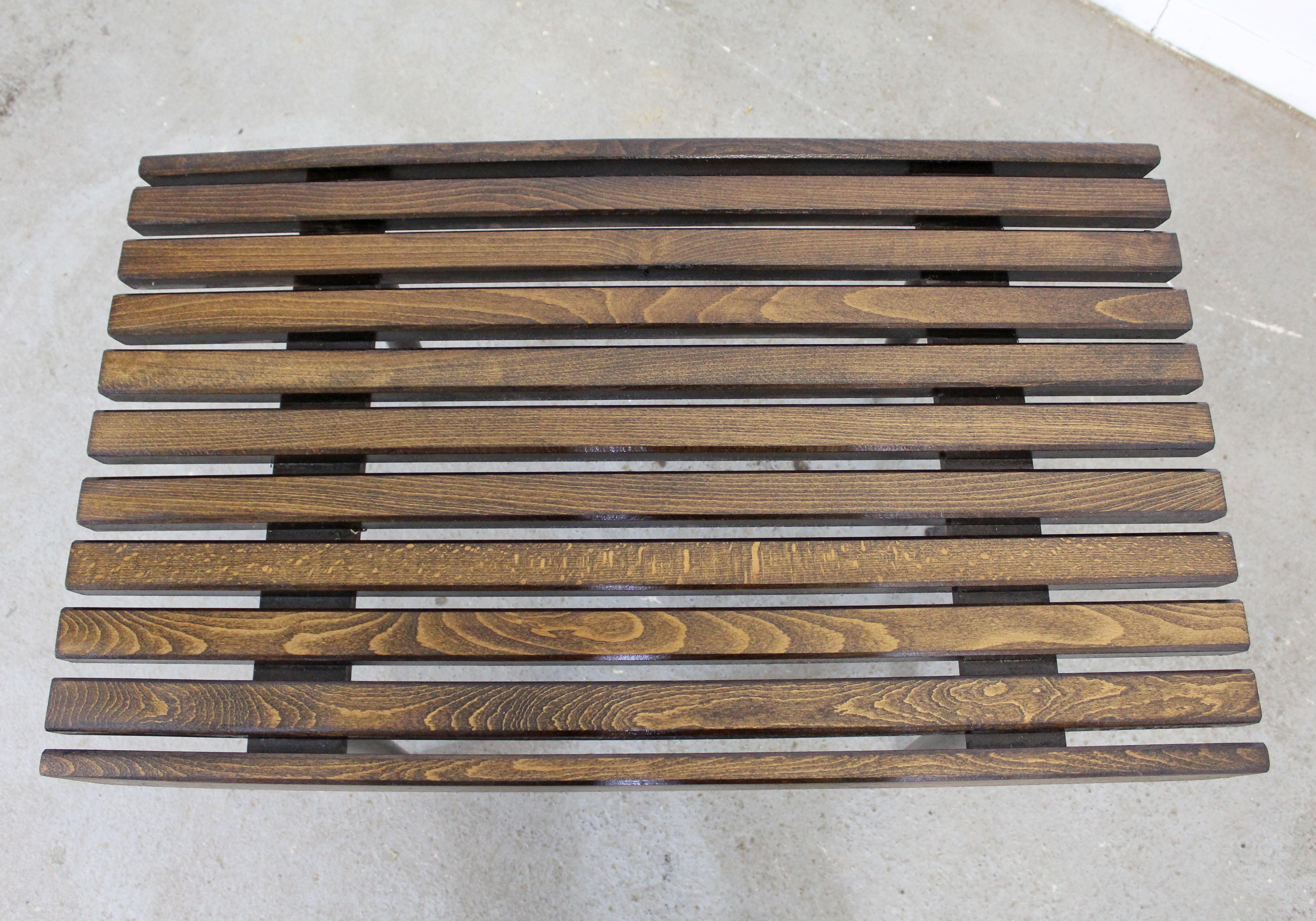 Mid-Century Modern Walnut Slat Bench End/Side Table 1
