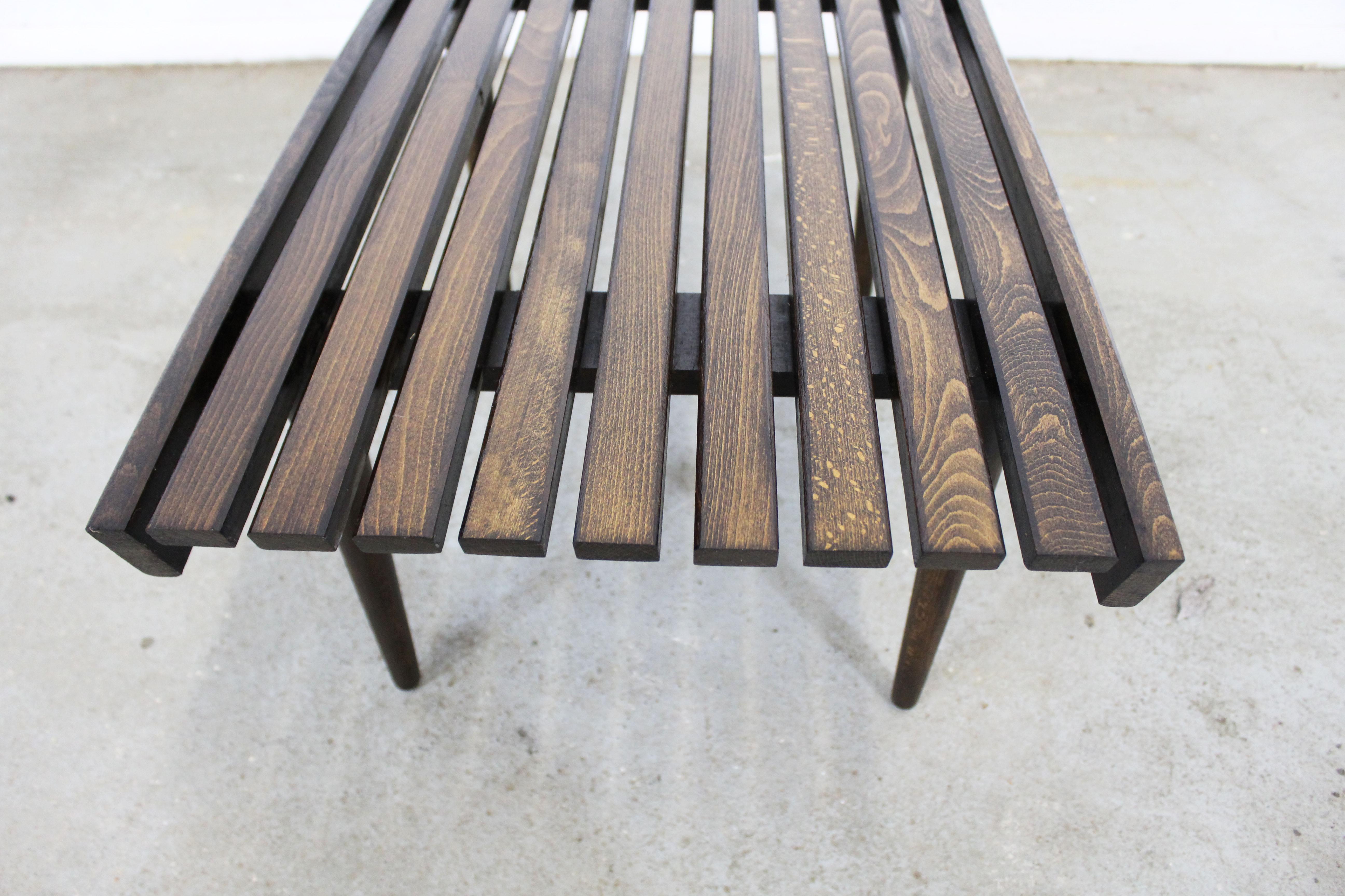 Mid-Century Modern Walnut Slat Bench End/Side Table 2