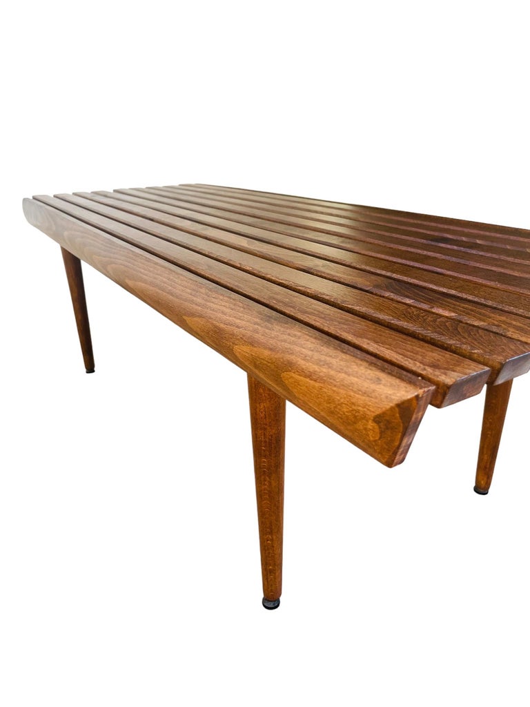 Mid Bench Table Mid-Century Modern Walnut Slatted Bench / Coffee Table For Sale at 1stDibs