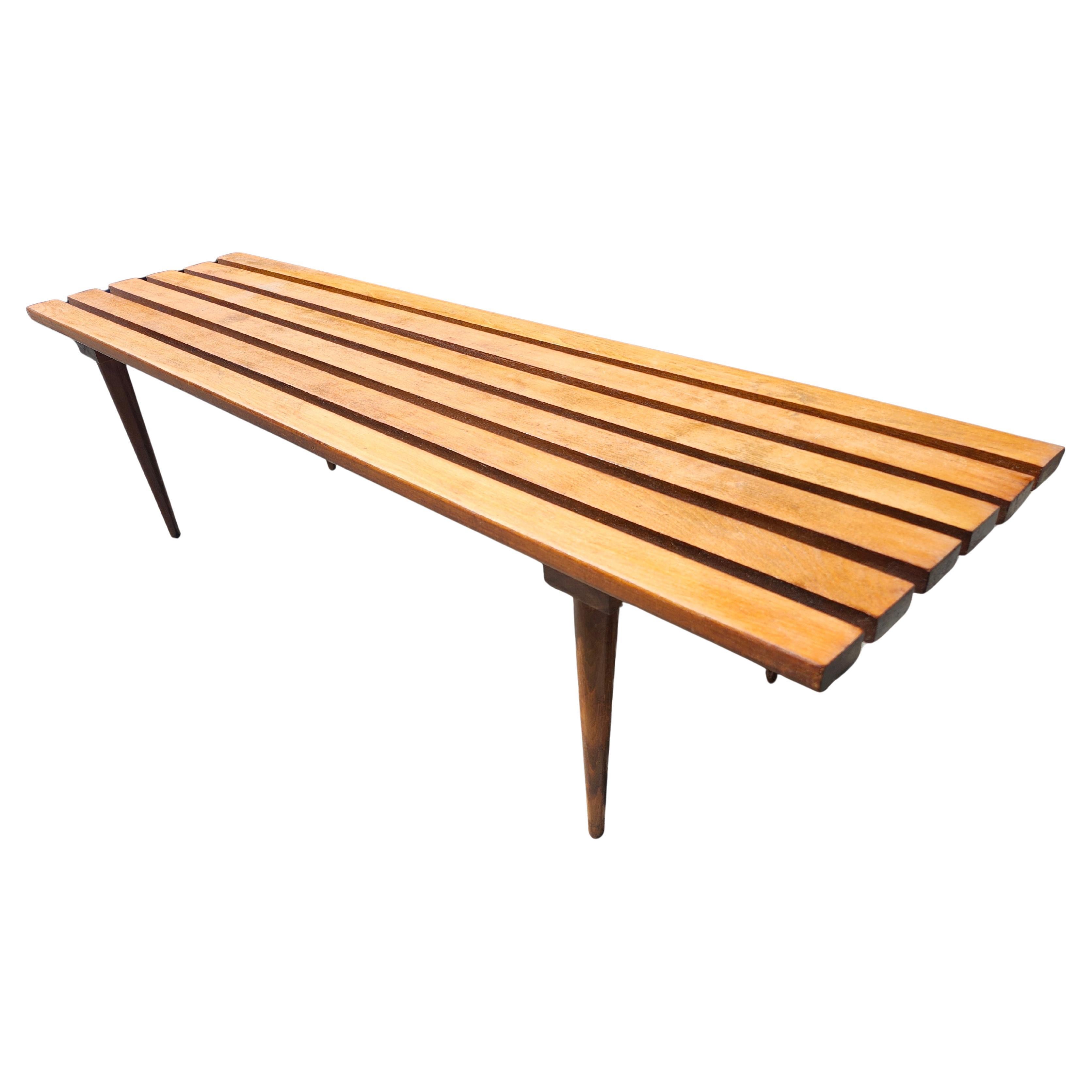 Mid-Century Modern Walnut Slatted Cocktail Table or Bench style of George Nelson For Sale 1