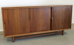 Mid-Century Modern Walnut Sliding Door Credenza by Cavalier