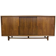 Mid-Century Modern Walnut Sliding Door Credenza by Cavalier