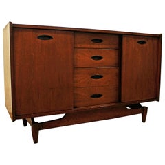 Mid-Century Modern Walnut Sliding Door Floating Base Credenza