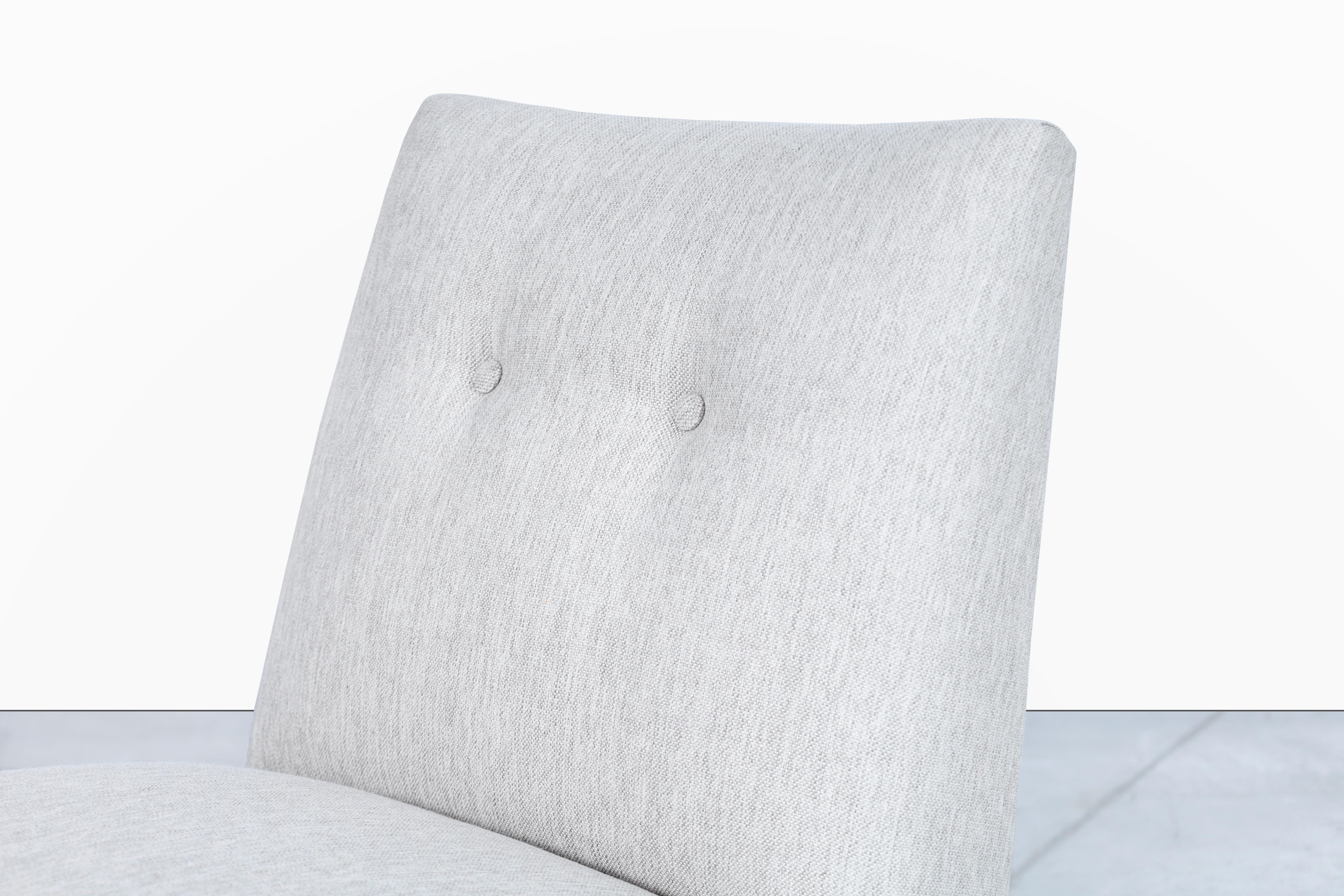 Fabric Mid-Century Modern Walnut Slipper Chairs by Kroehler For Sale