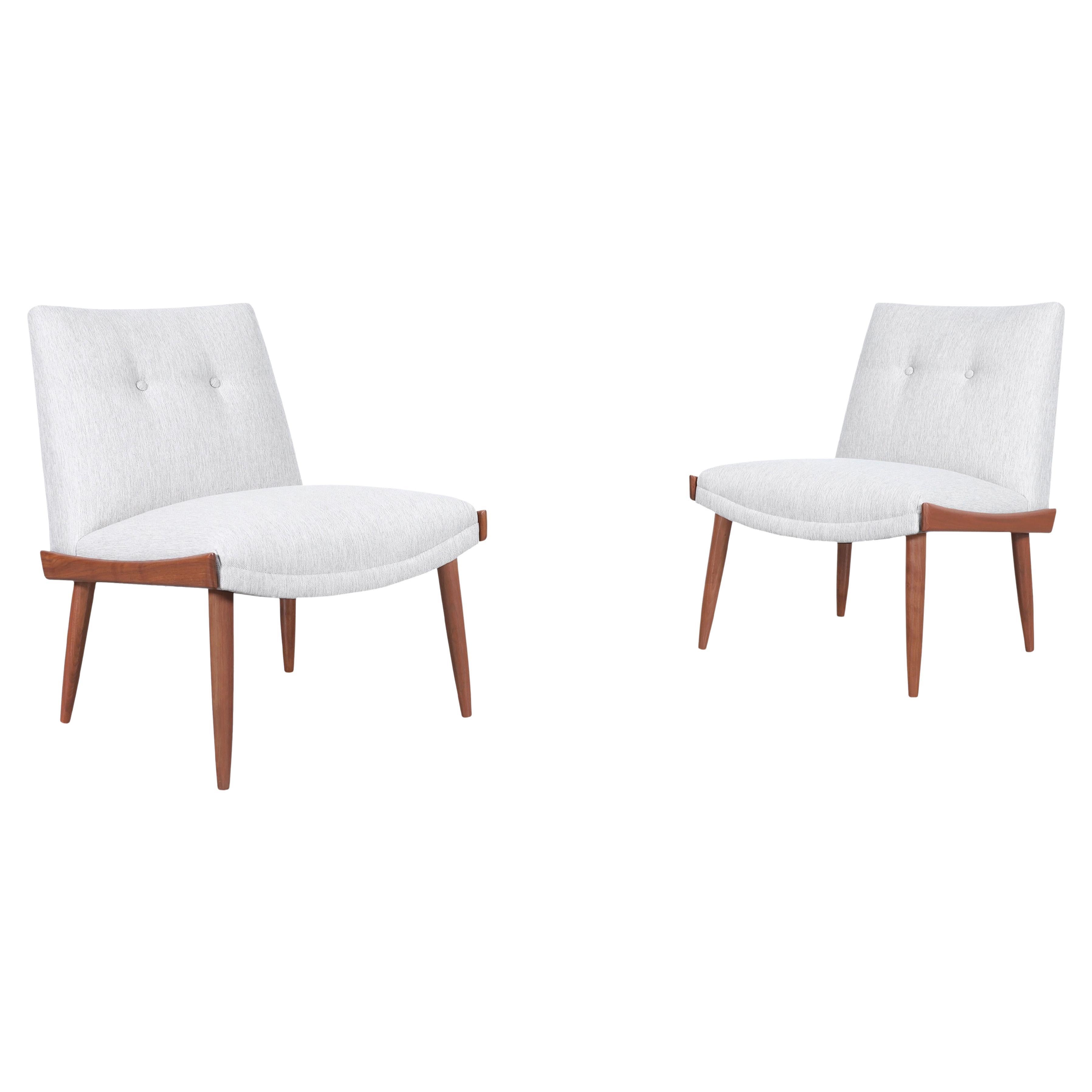 Mid-Century Modern Walnut Slipper Chairs by Kroehler