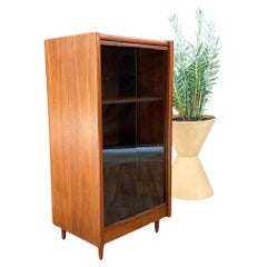 Newly Refinished - Mid-Century Modern Walnut & Smoke Glass Cabinet