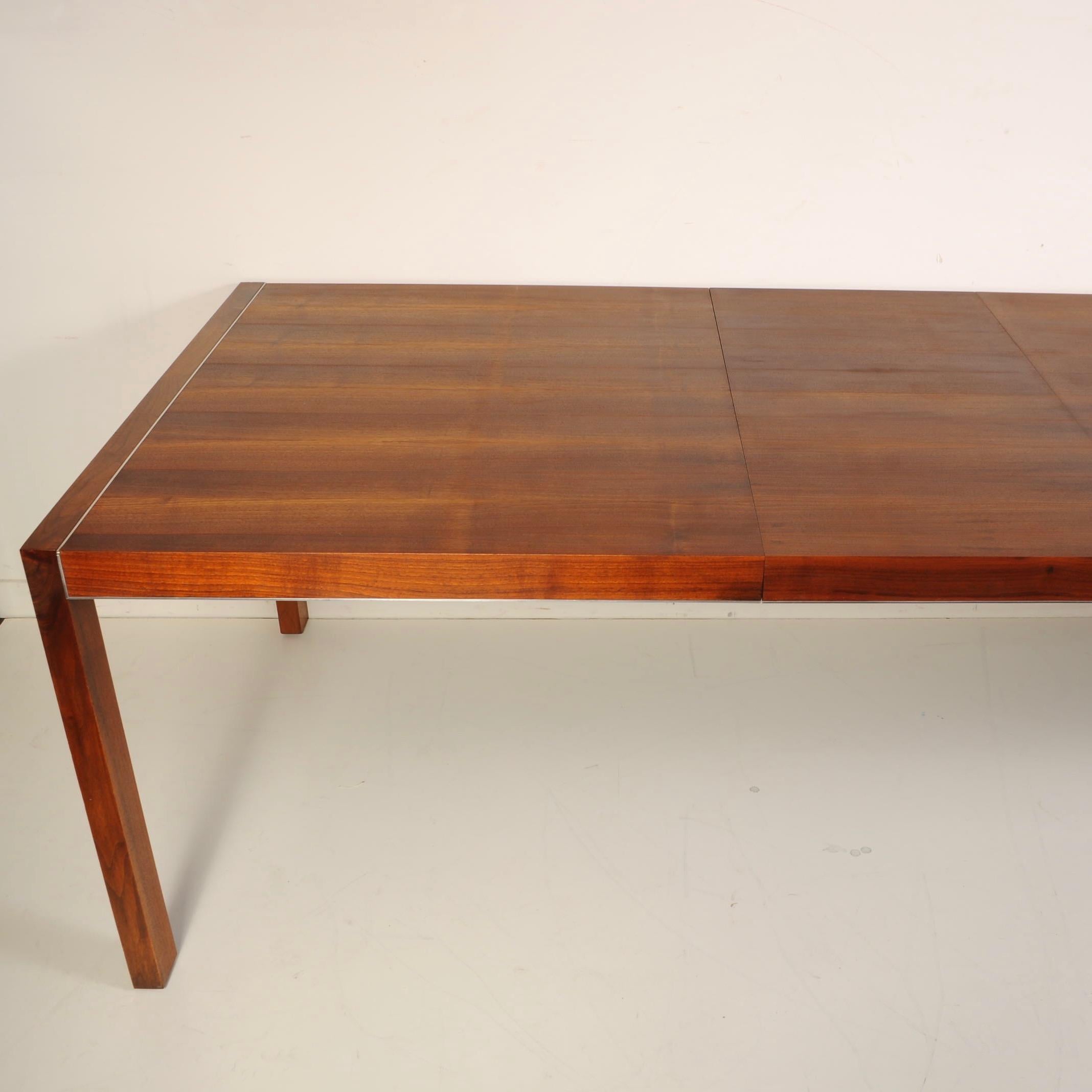 Canadian Mid-Century Modern Style Walnut and Stainless Steel Parsons Dining Table