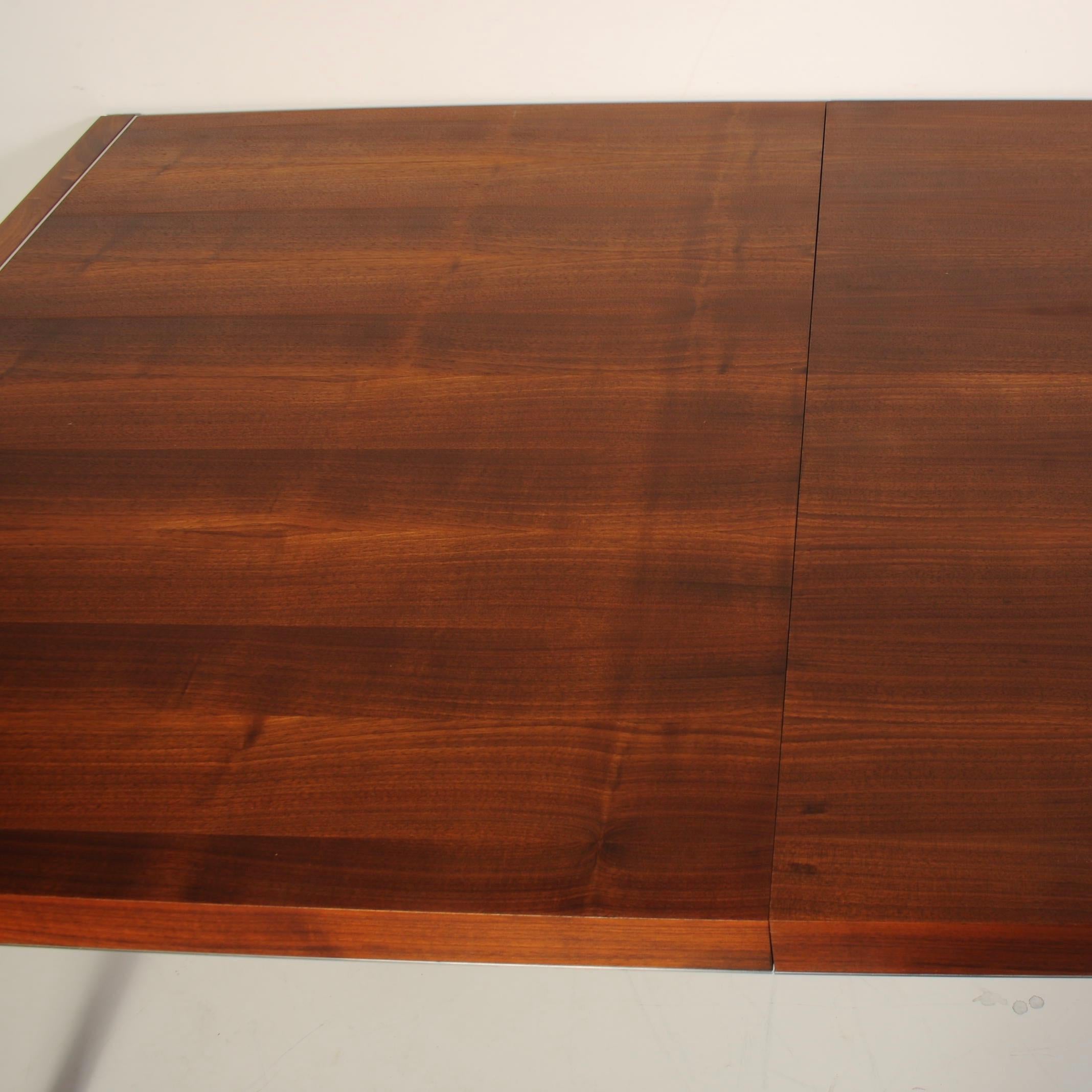 20th Century Mid-Century Modern Style Walnut and Stainless Steel Parsons Dining Table