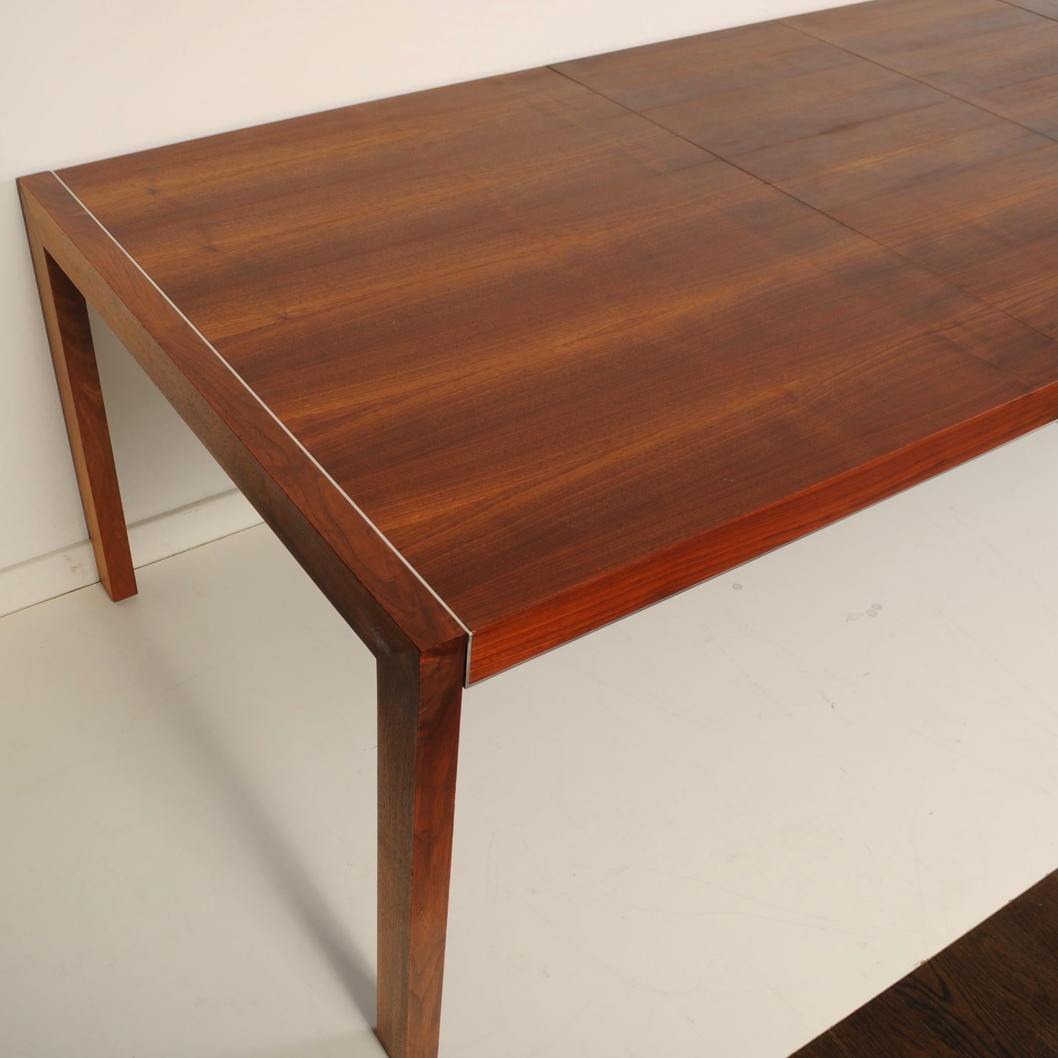 Mid-Century Modern Style Walnut and Stainless Steel Parsons Dining Table 2