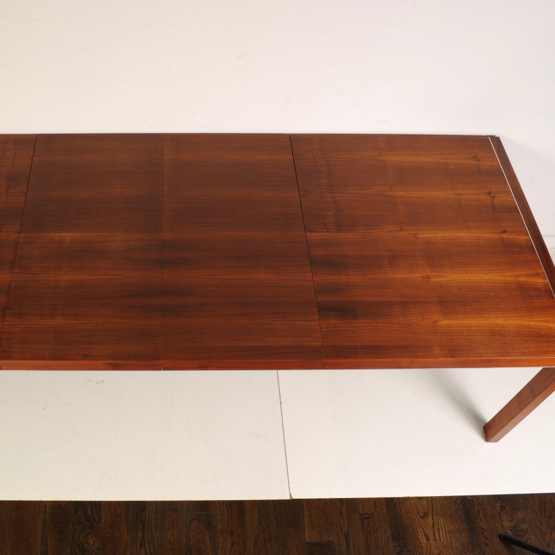Mid-Century Modern Style Walnut and Stainless Steel Parsons Dining Table 3
