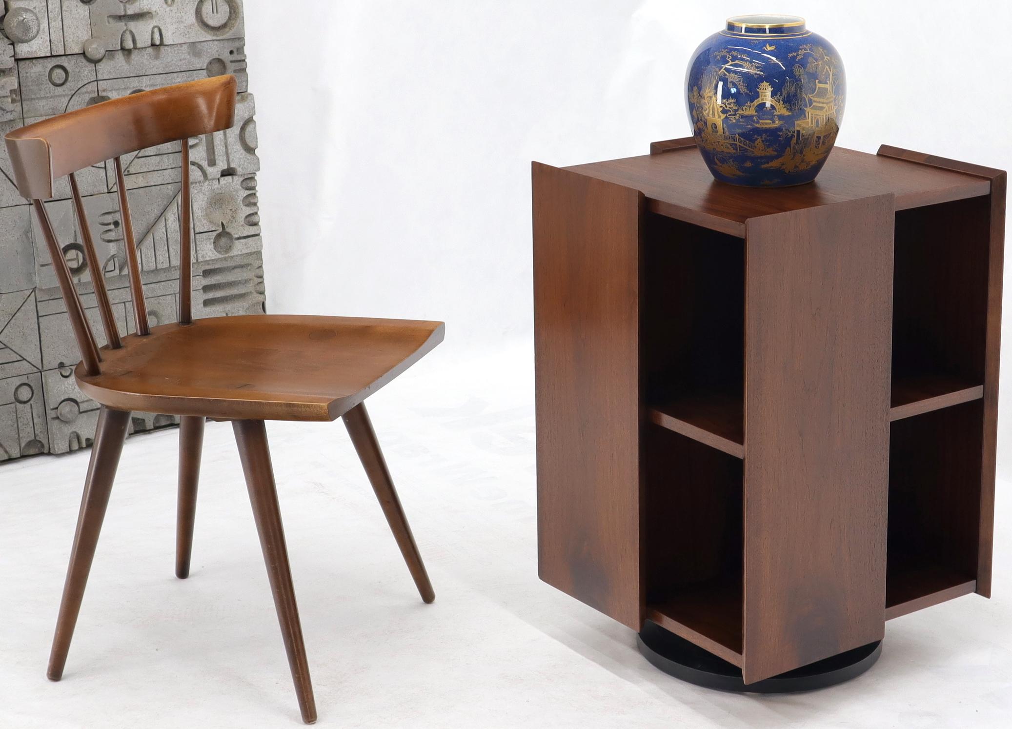 Stunning Mid-Century Modern oiled walnut revolving books case end table or stand.