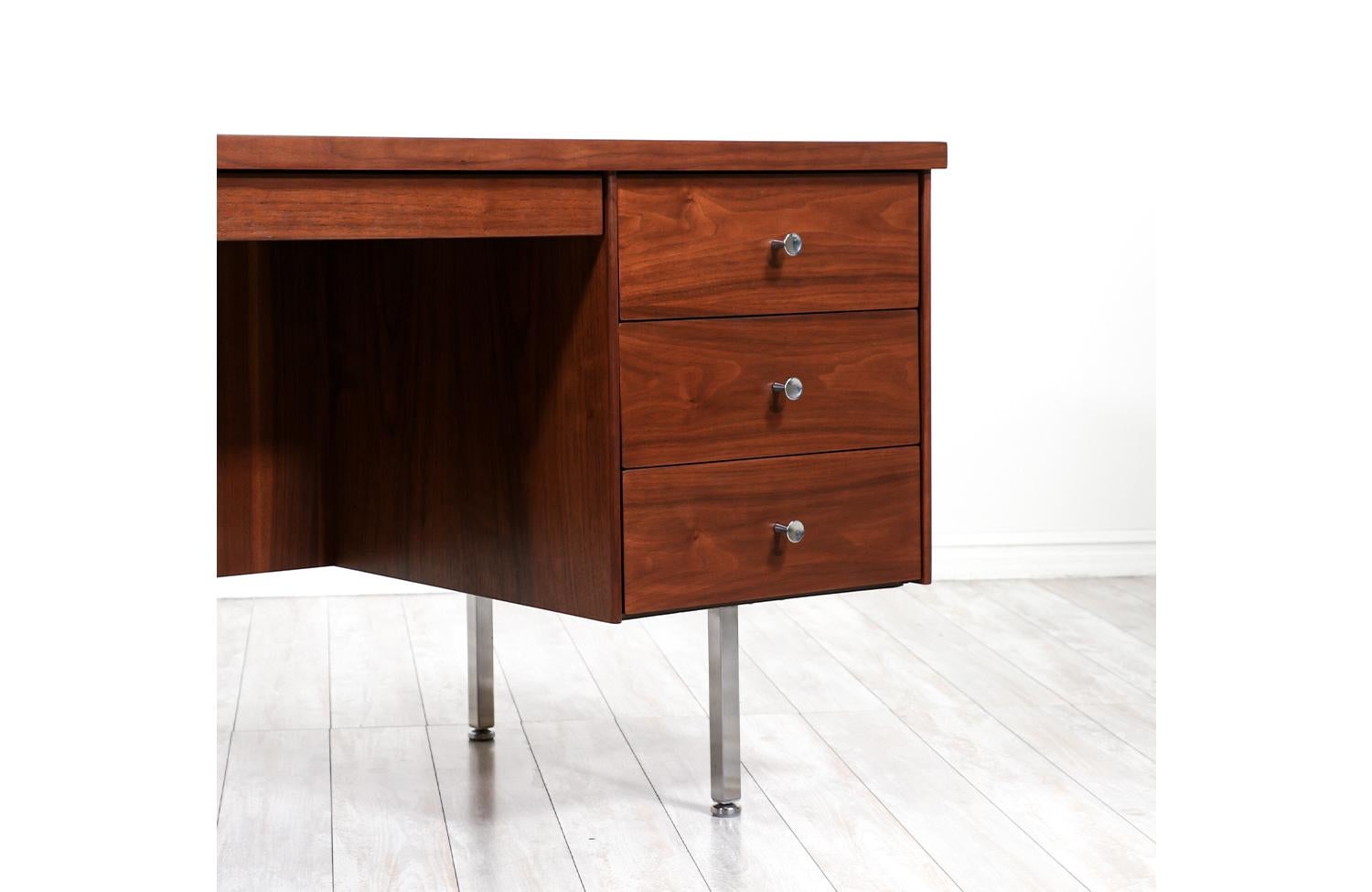 Mid-Century Modern Walnut & Steel Executive Desk 4