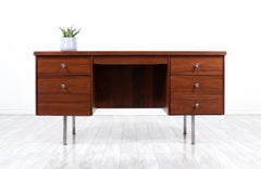 Mid-Century Modern Walnut & Steel Executive Desk