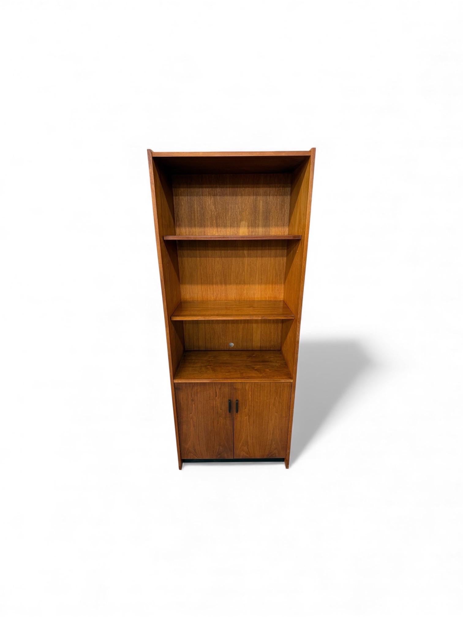 Glass Mid-Century Modern Walnut Storage Cabinets - Set of 2 For Sale