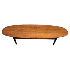 Mid century modern walnut surfboard oval low coffee table Lane