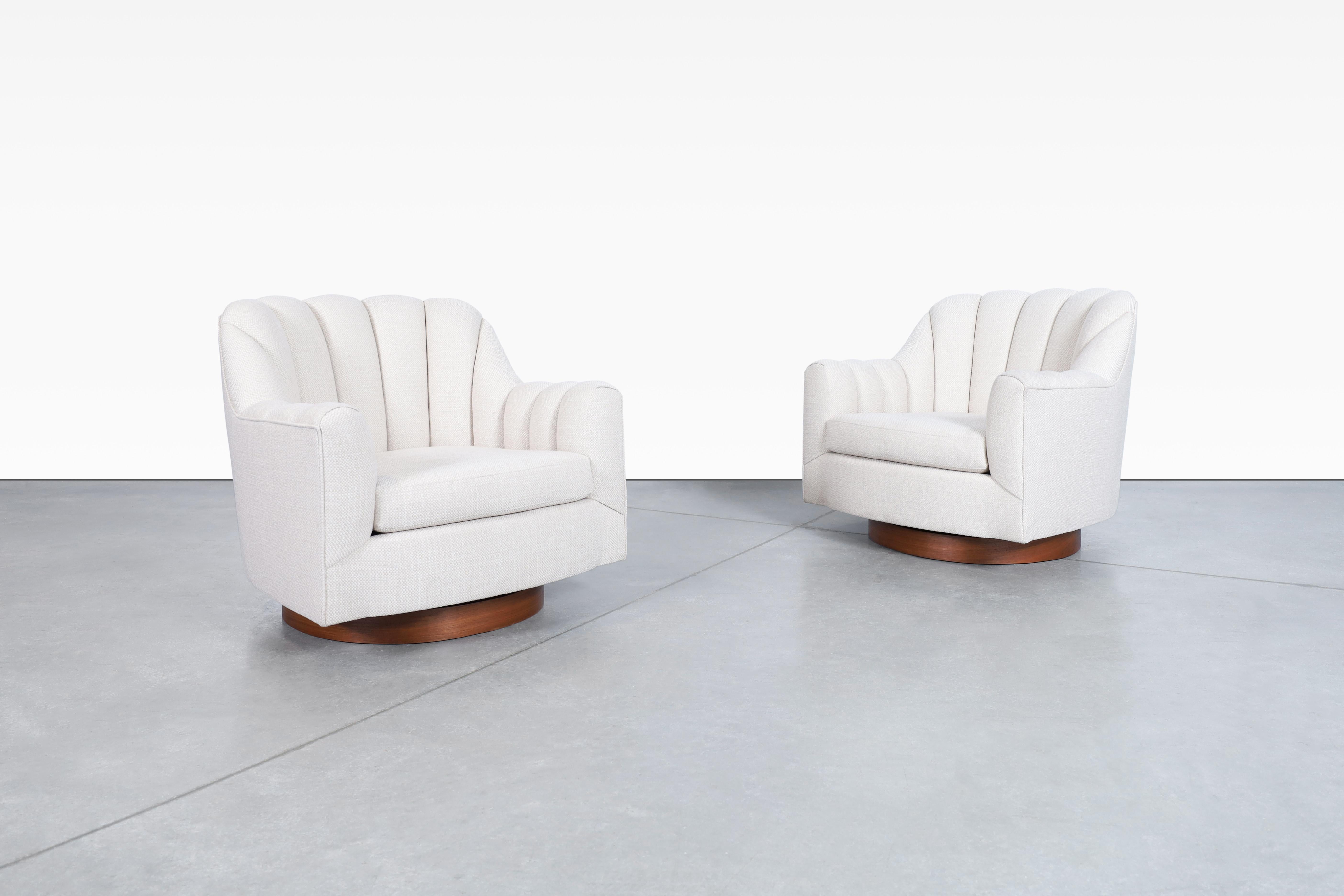 MidCentury Modern Walnut Swivel Lounge Chairs For Sale at 1stDibs