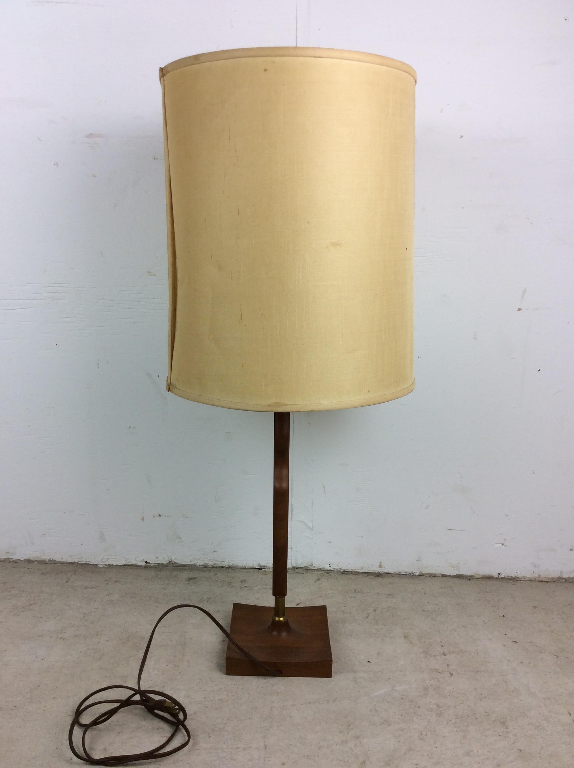Mid Century Modern Walnut Table Lamp with Barrel Shade For Sale 7