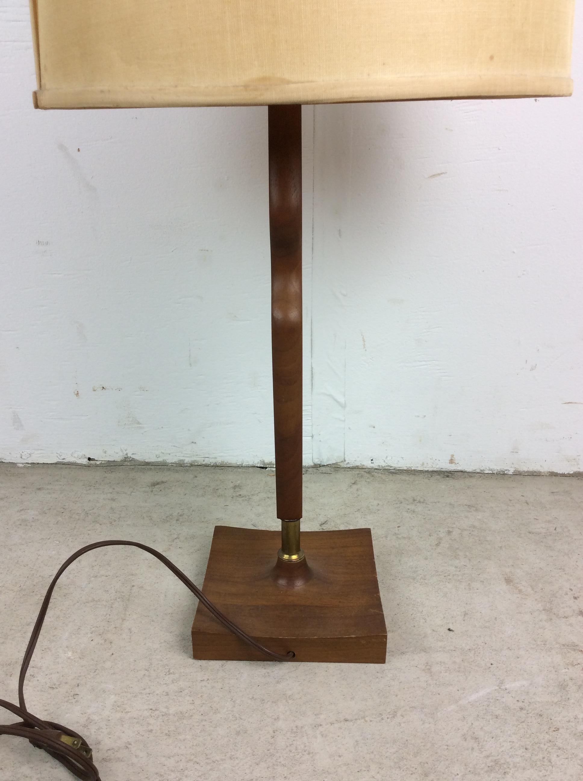 Mid Century Modern Walnut Table Lamp with Barrel Shade For Sale 8