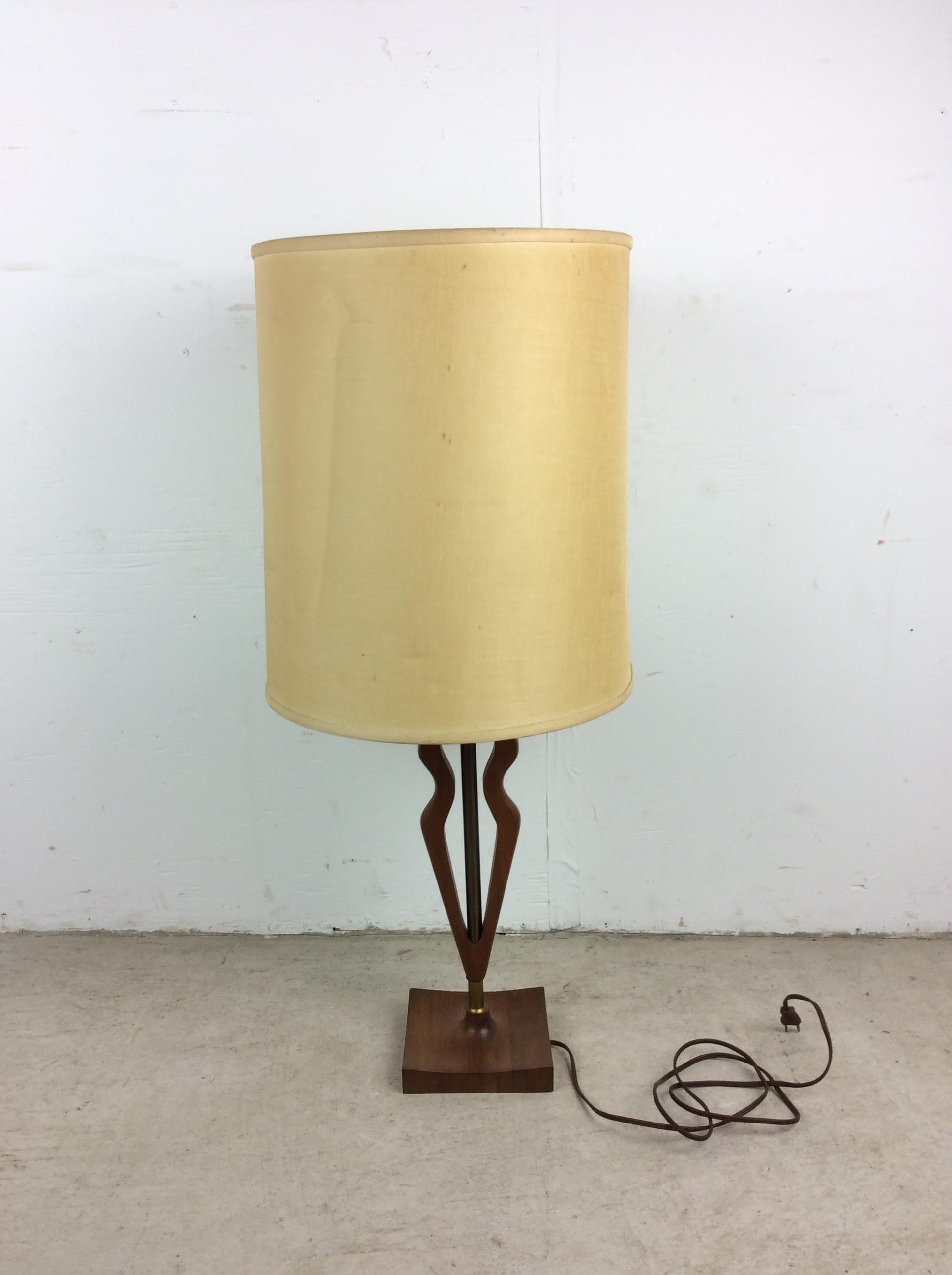 Mid Century Modern Walnut Table Lamp with Barrel Shade For Sale 9