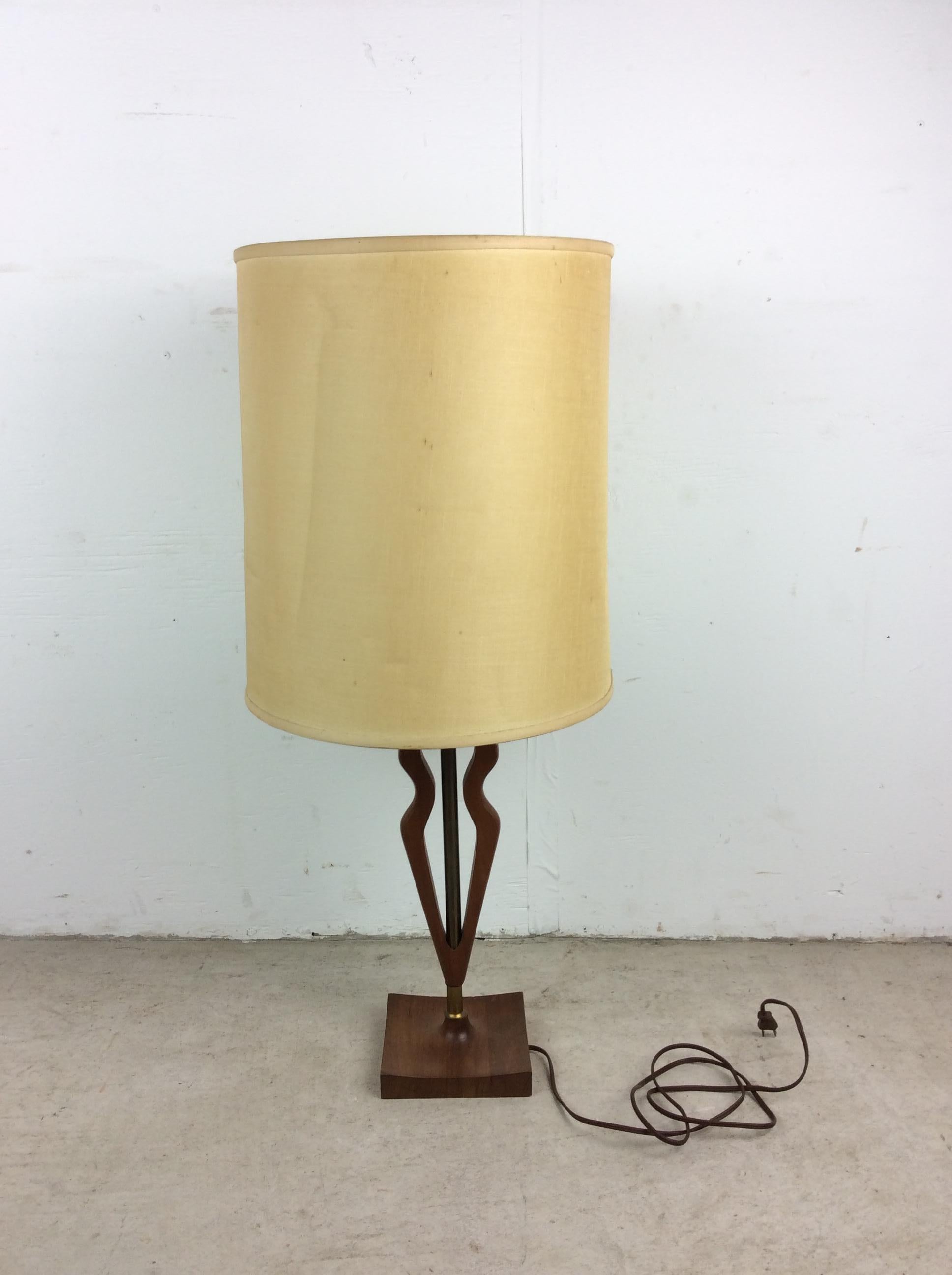 Mid Century Modern Walnut Table Lamp with Barrel Shade For Sale 10