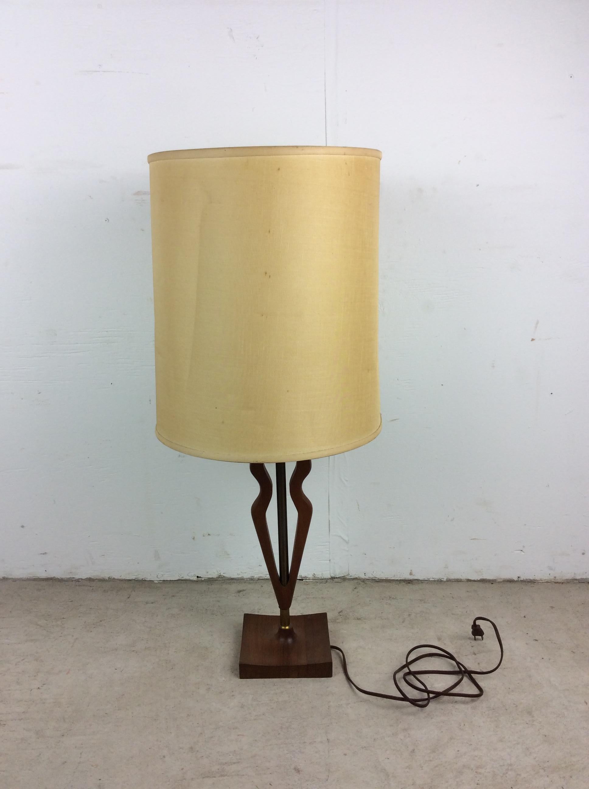 Mid Century Modern Walnut Table Lamp with Barrel Shade For Sale 11