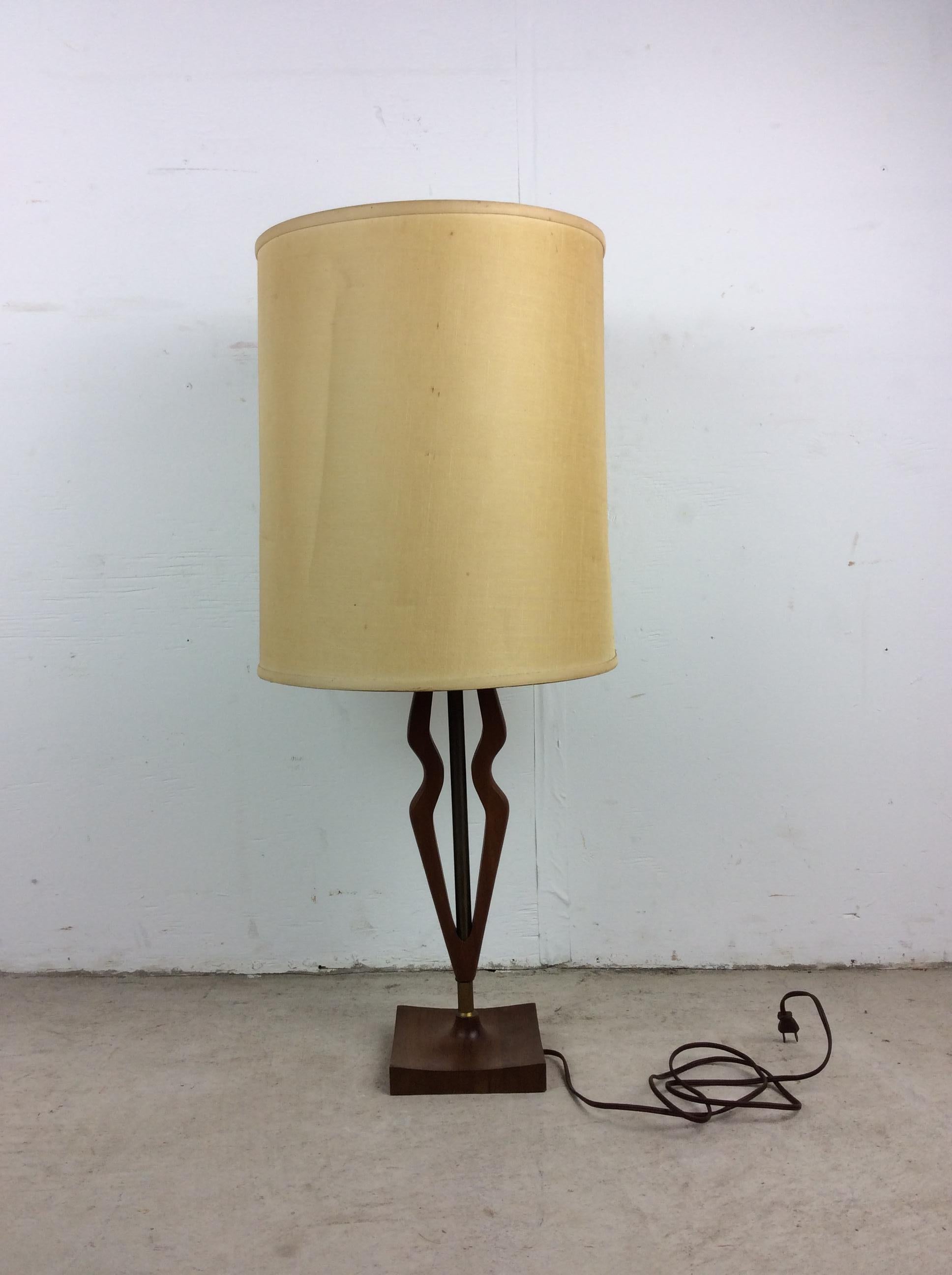Mid Century Modern Walnut Table Lamp with Barrel Shade For Sale 12
