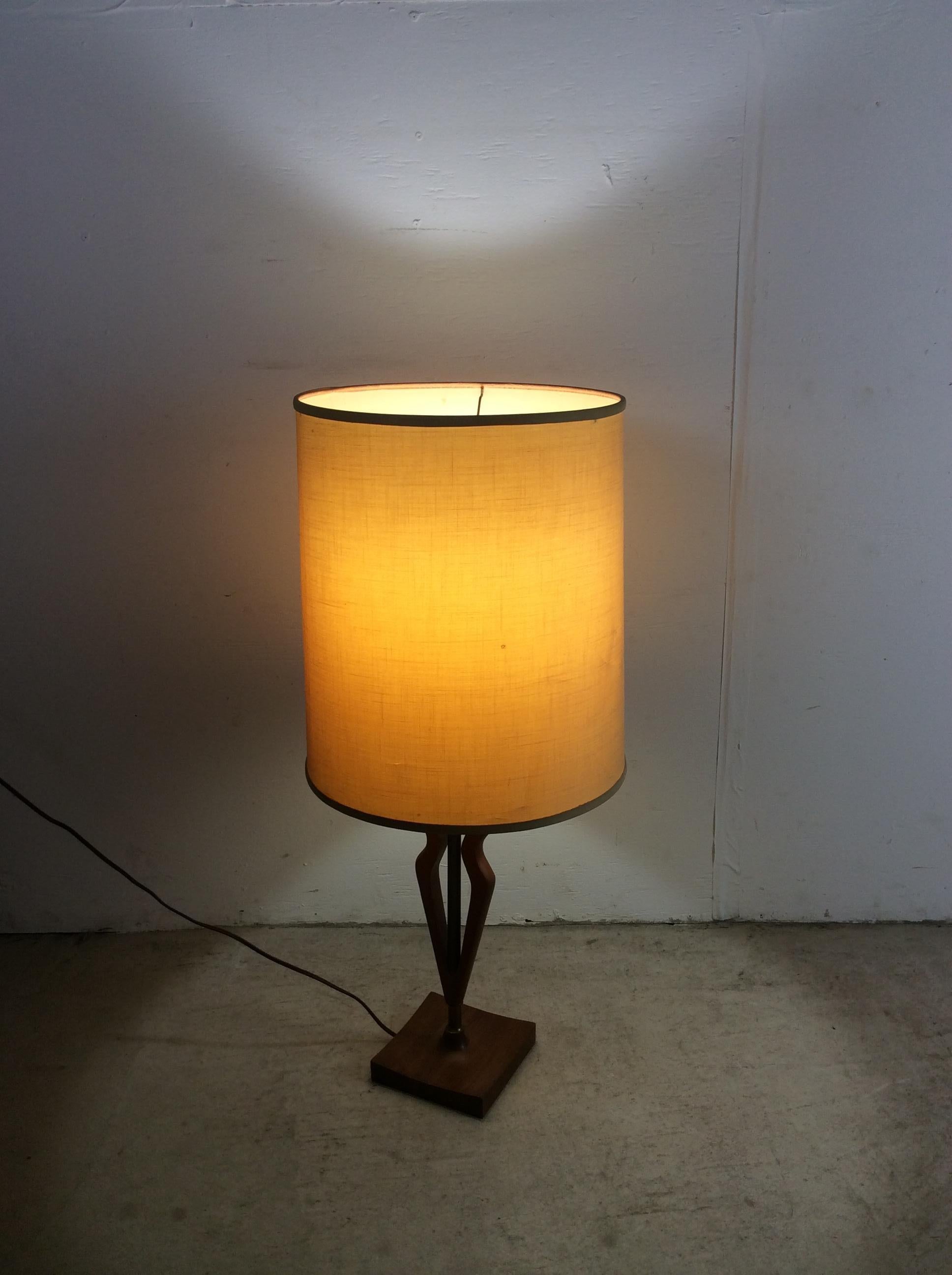 Mid Century Modern Walnut Table Lamp with Barrel Shade For Sale 13