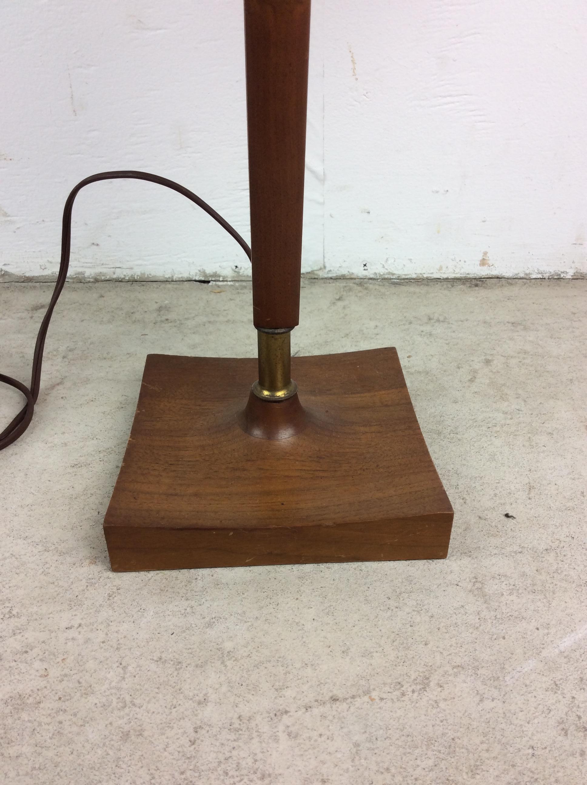 Brass Mid Century Modern Walnut Table Lamp with Barrel Shade For Sale