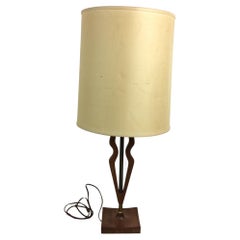 Used Mid Century Modern Walnut Table Lamp with Barrel Shade