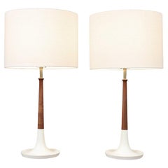 Mid-Century Modern Walnut Table Lamps w/ Sculptural Metal Bases