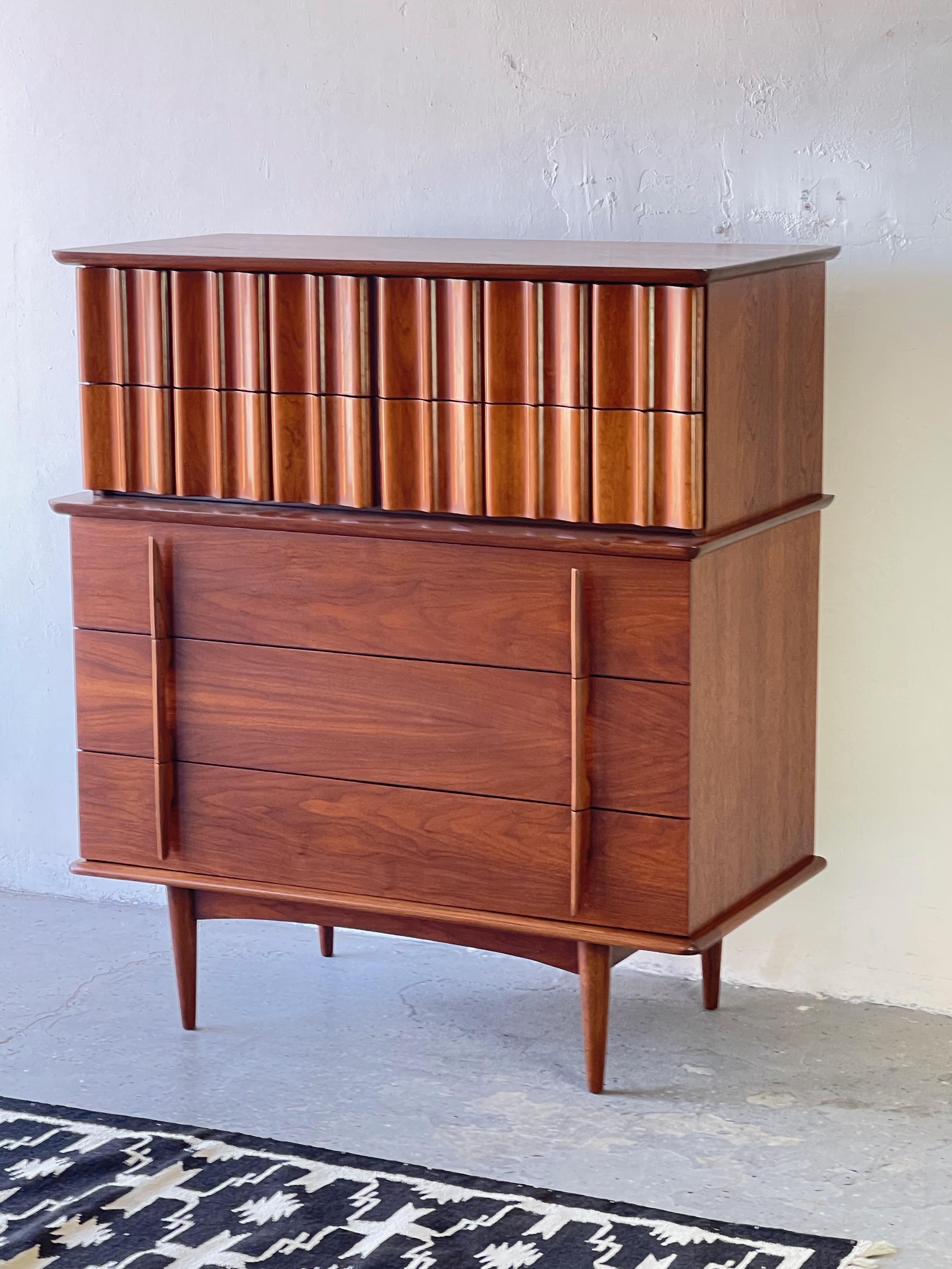 American Mid-Century Modern Walnut Tall Dresser by United Furniture