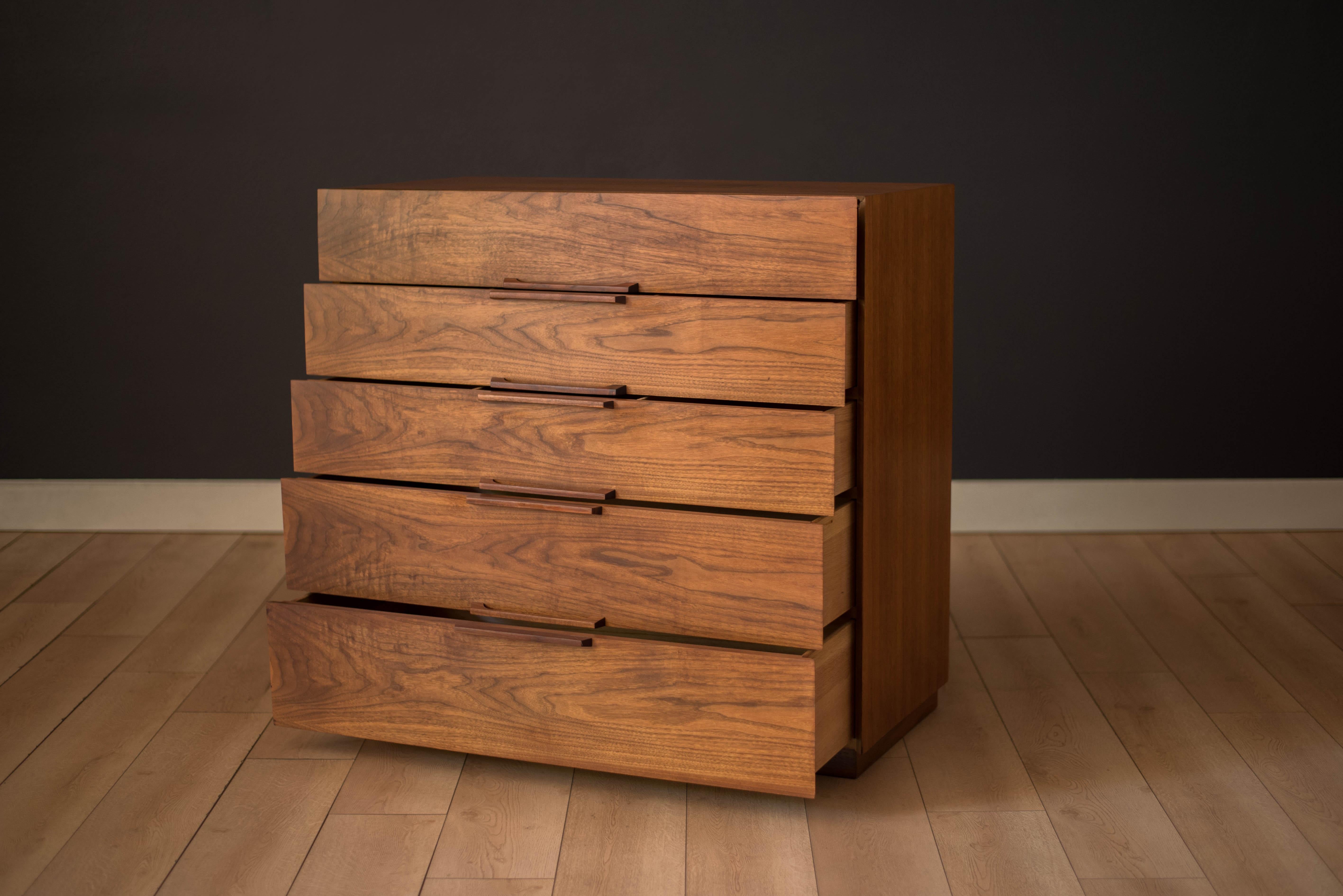 American Mid-Century Modern Walnut Tall Dresser Chest by Ramseur