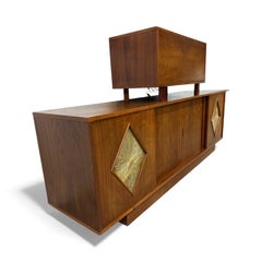 Mid-Century Modern Walnut Tambour Door Sideboard & Bar Cabinet