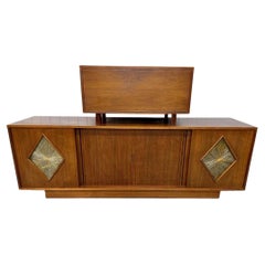 Mid-Century Modern Walnut Tambour Door Sideboard 
Bar Cabinet