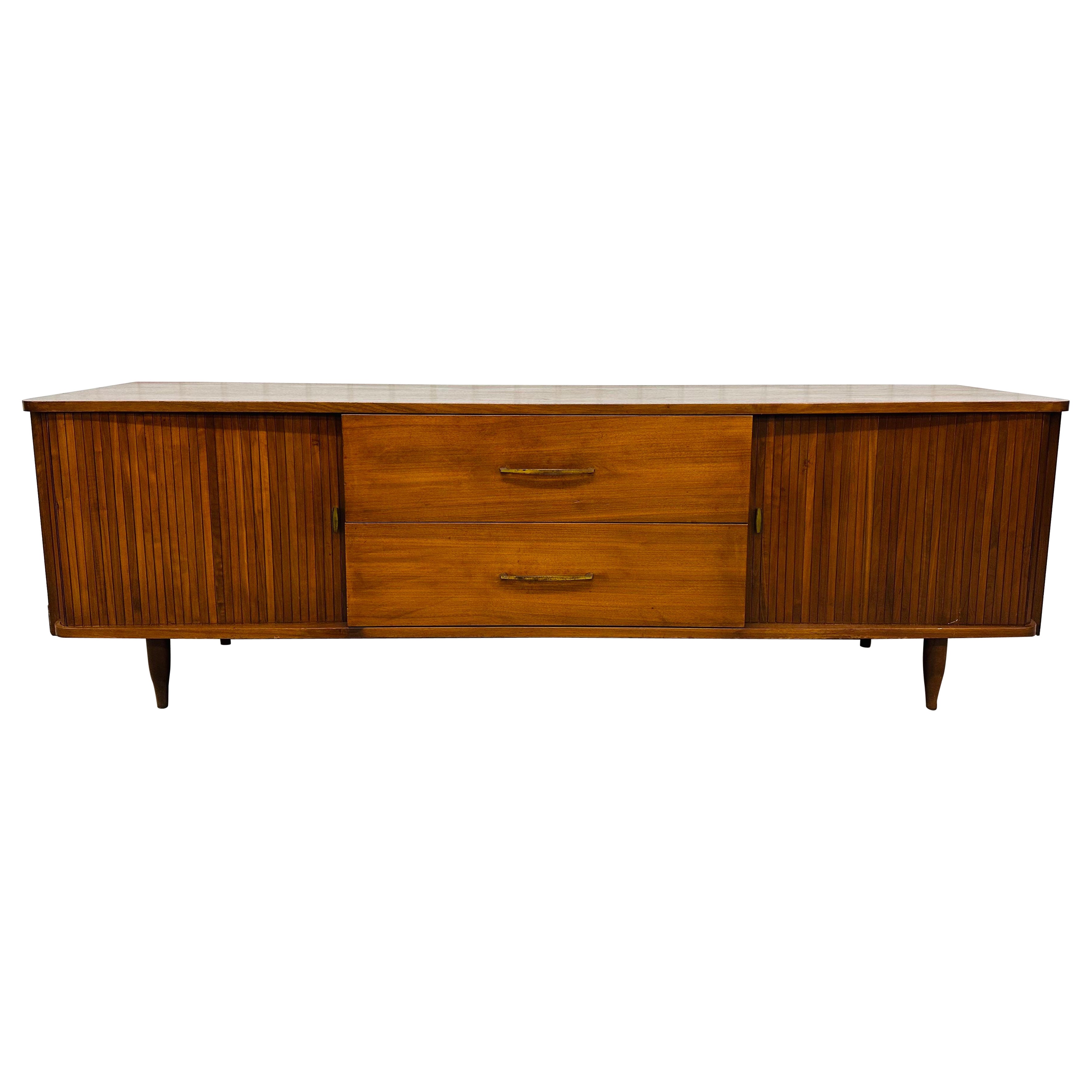 Mid-Century Modern Walnut Tambour Door Sideboard