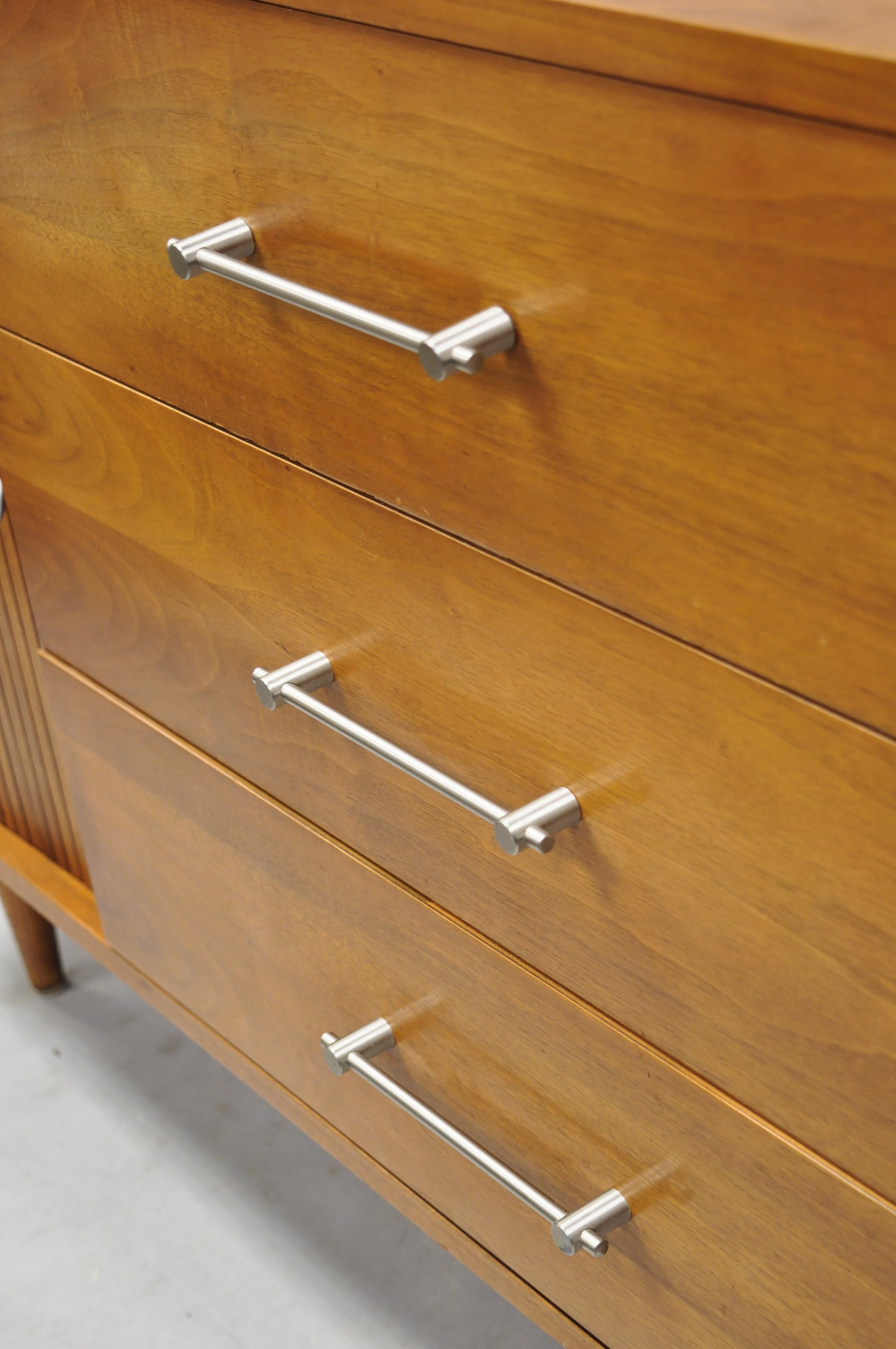 Mid-Century Modern Walnut Tambour Sliding Door Credenza Cabinet John Cameron 6