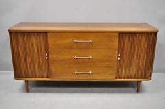 Mid-Century Modern Walnut Tambour Sliding Door Credenza Cabinet John Cameron