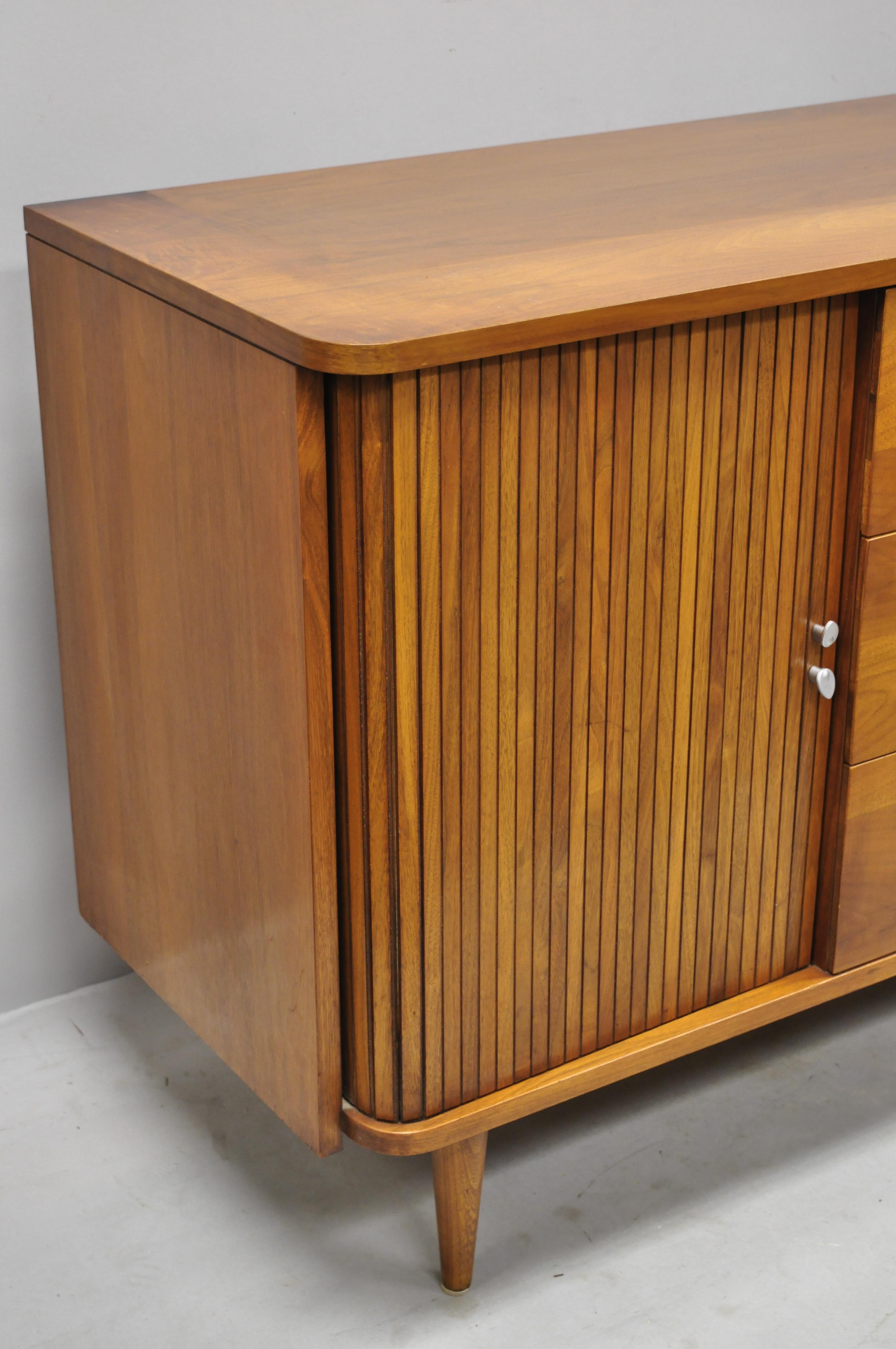 American Mid-Century Modern Walnut Tambour Sliding Door Credenza Cabinet John Cameron