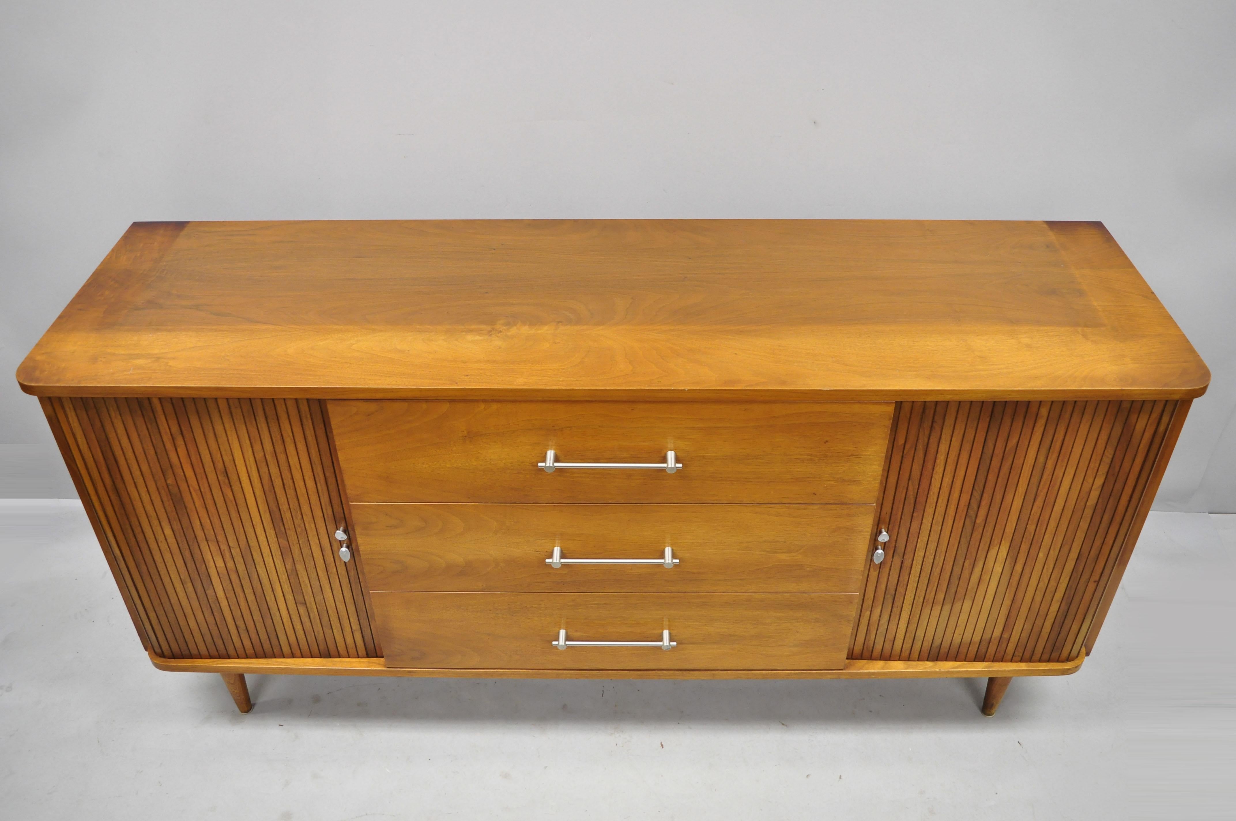 20th Century Mid-Century Modern Walnut Tambour Sliding Door Credenza Cabinet John Cameron