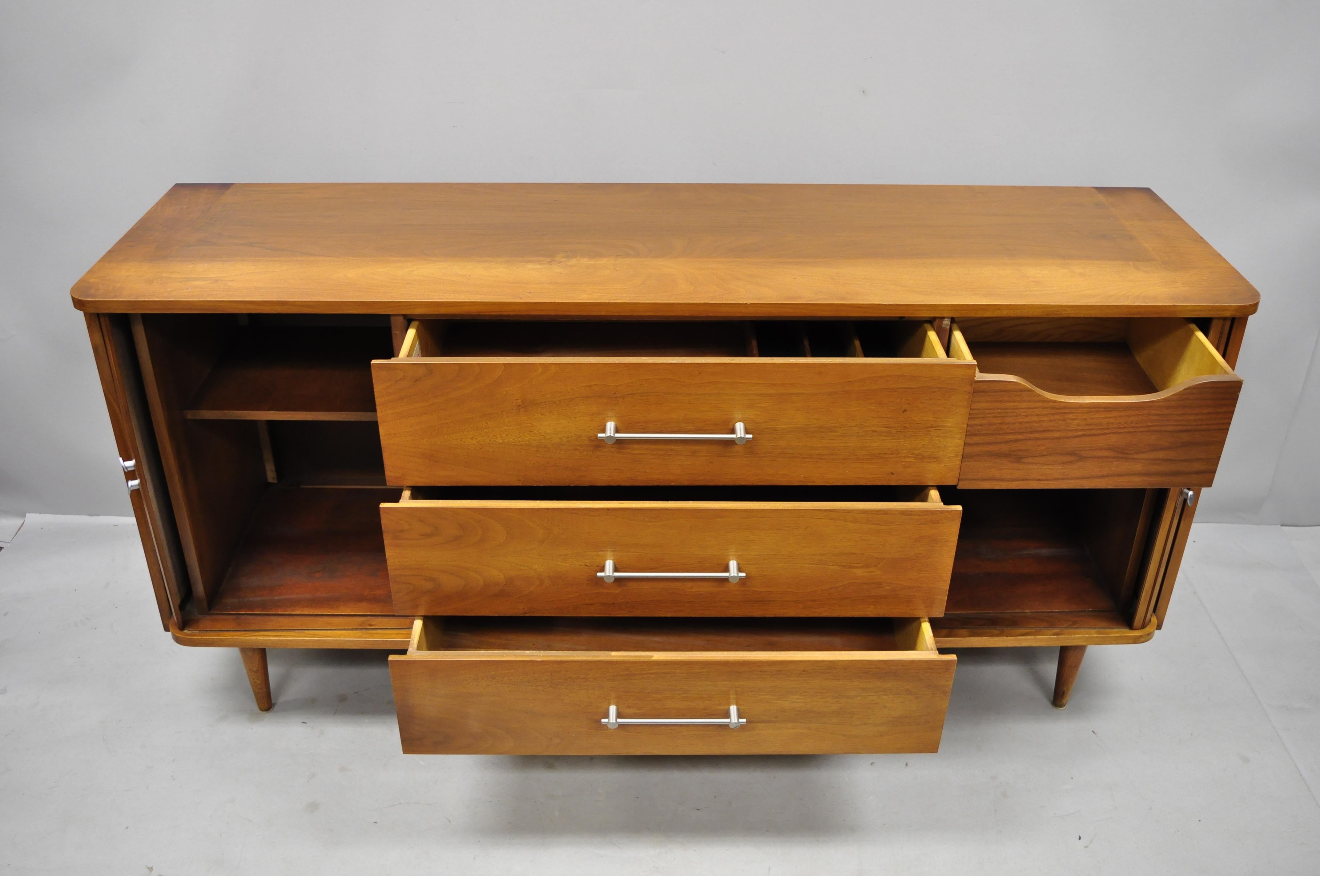 Mid-Century Modern Walnut Tambour Sliding Door Credenza Cabinet John Cameron 1