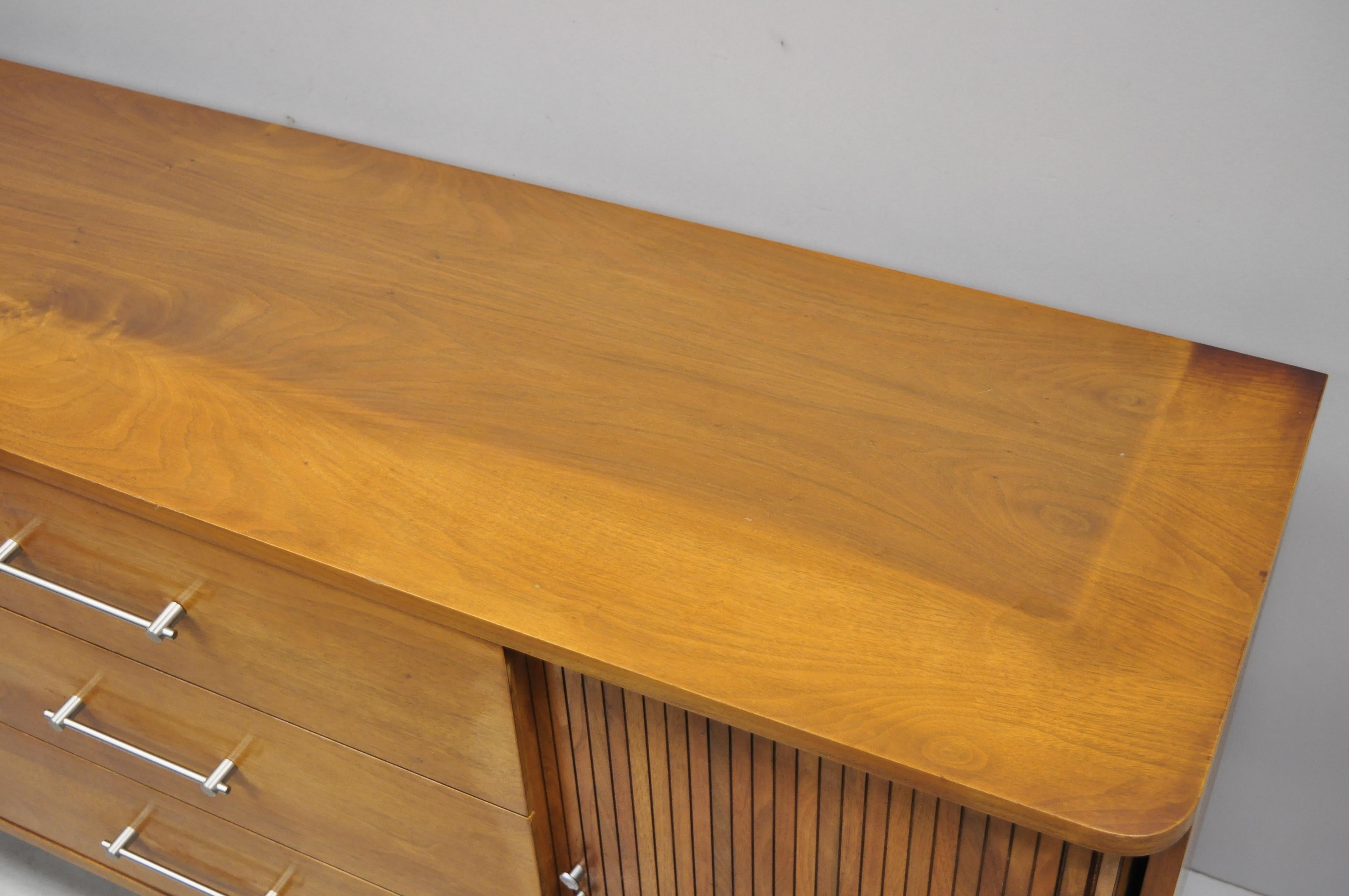 Mid-Century Modern Walnut Tambour Sliding Door Credenza Cabinet John Cameron 3
