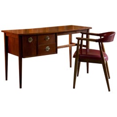 Mid-Century Modern Walnut and Teak Desk and Chair, Denmark, circa 1960