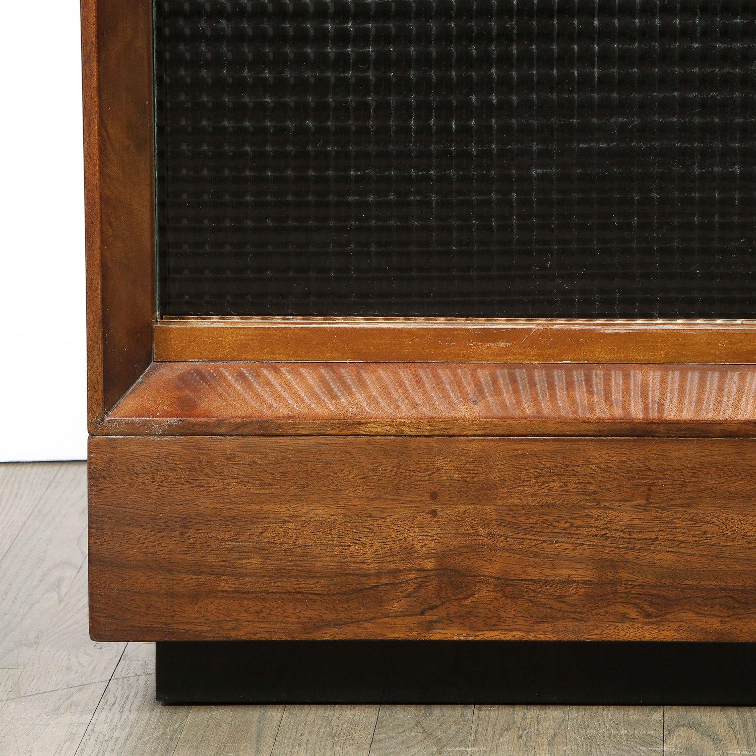 Mid-Century Modern Walnut & Textured Glass Dry Bar/ Cabinet by Gilbert Rohde 1