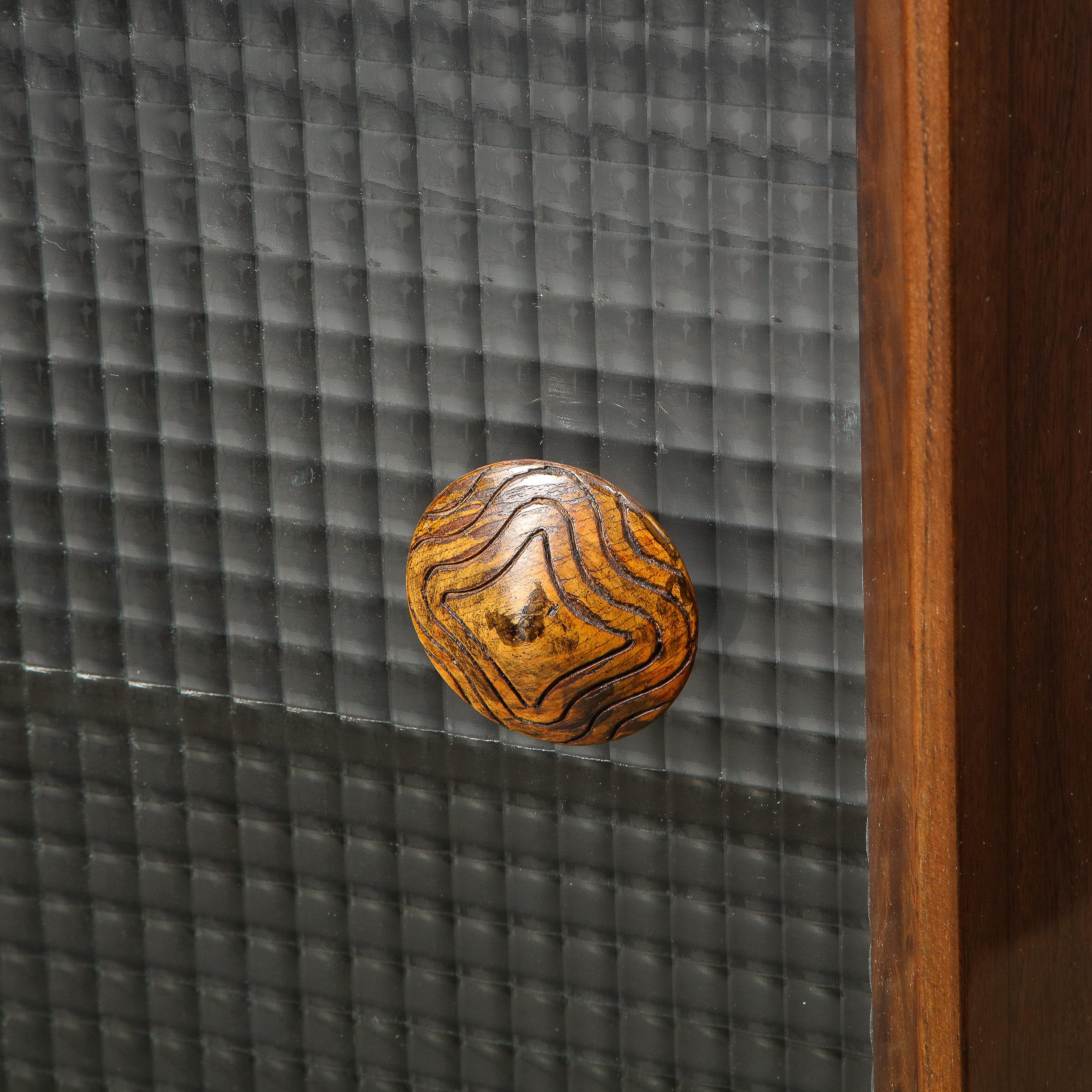 Mid-Century Modern Walnut & Textured Glass Dry Bar/ Cabinet by Gilbert Rohde 2
