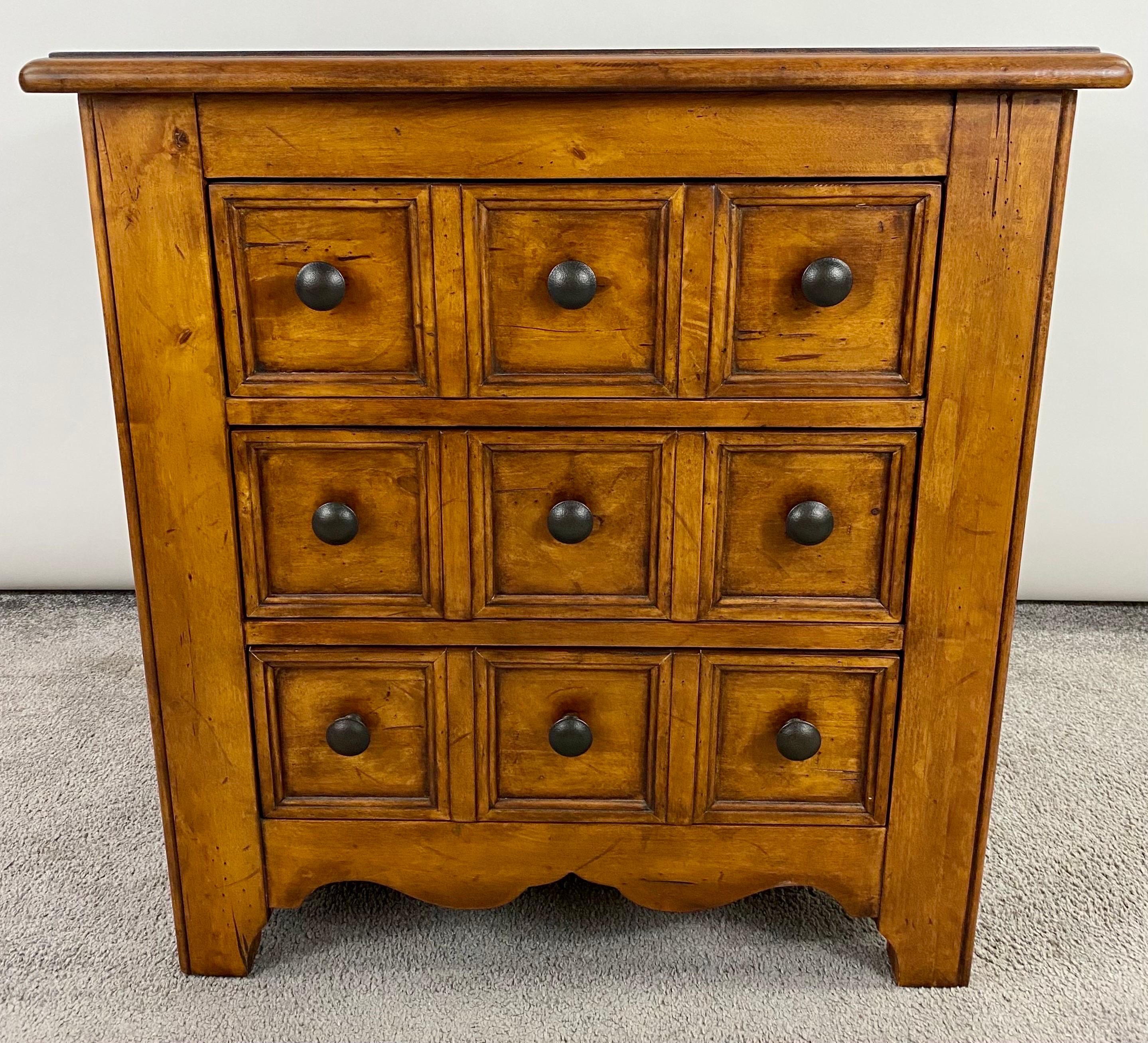 Mid-Century Modern Walnut Three Drawer Side, End Table or Nightstand by Hekman  In Good Condition For Sale In Plainview, NY