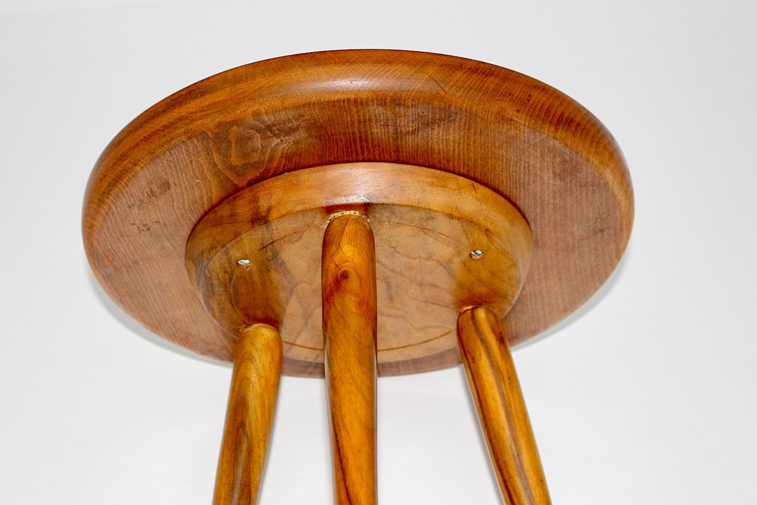 Mid Century Modern Walnut Tiny Circular Walnut Side Table 1950s Austria For Sale 4