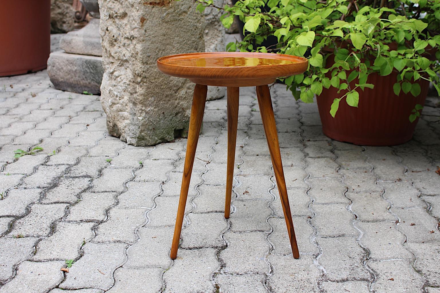 Mid Century Modern Walnut Tiny Circular Walnut Side Table 1950s Austria For Sale 5