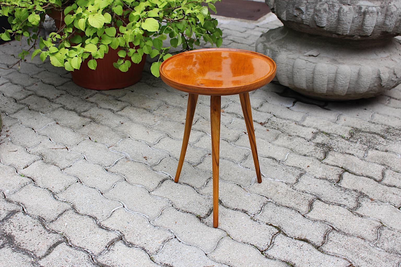 Mid Century Modern Walnut Tiny Circular Walnut Side Table 1950s Austria For Sale 6